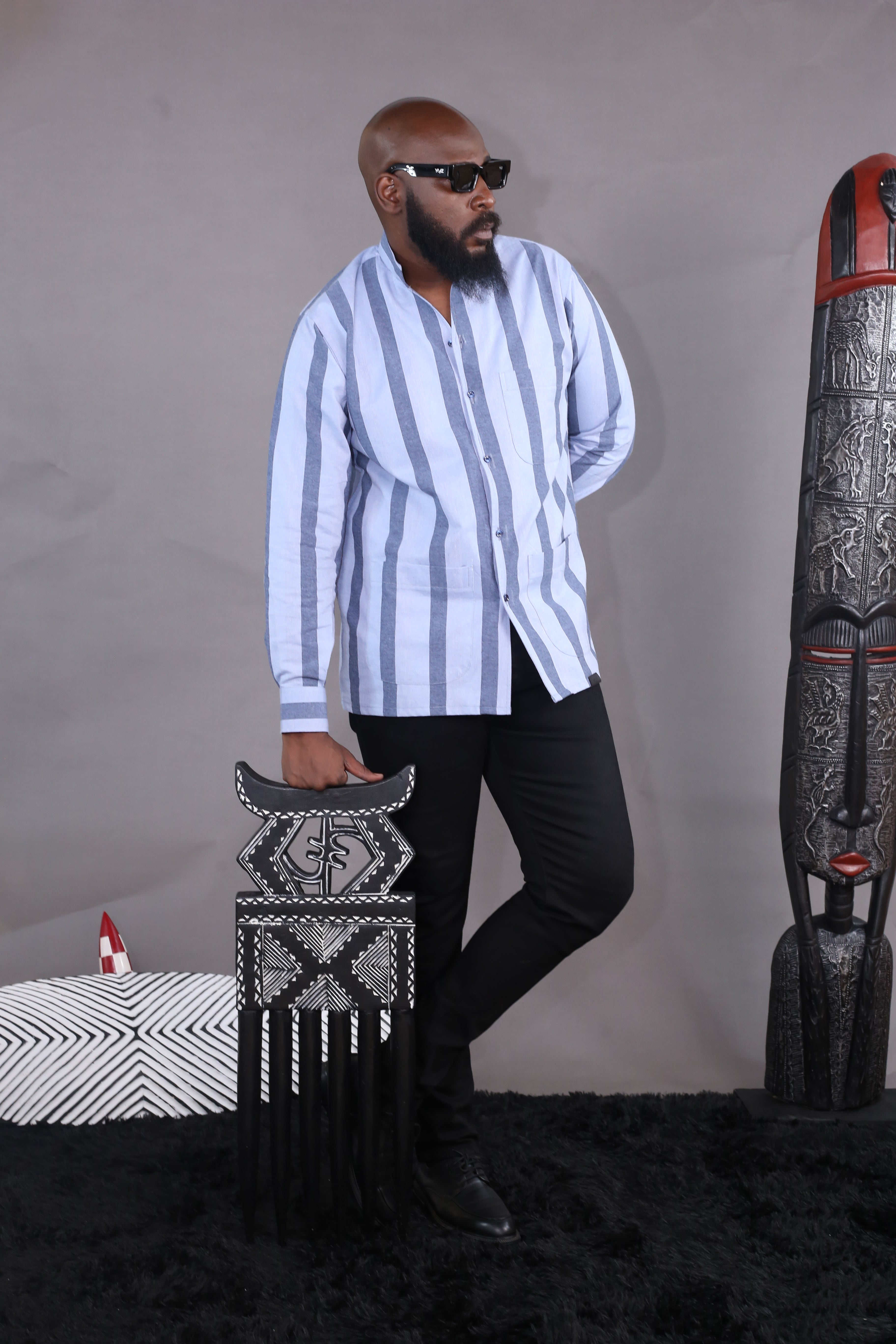 Chemise Kintu II — Bleu Ciel & Rayures Bleu Nuit