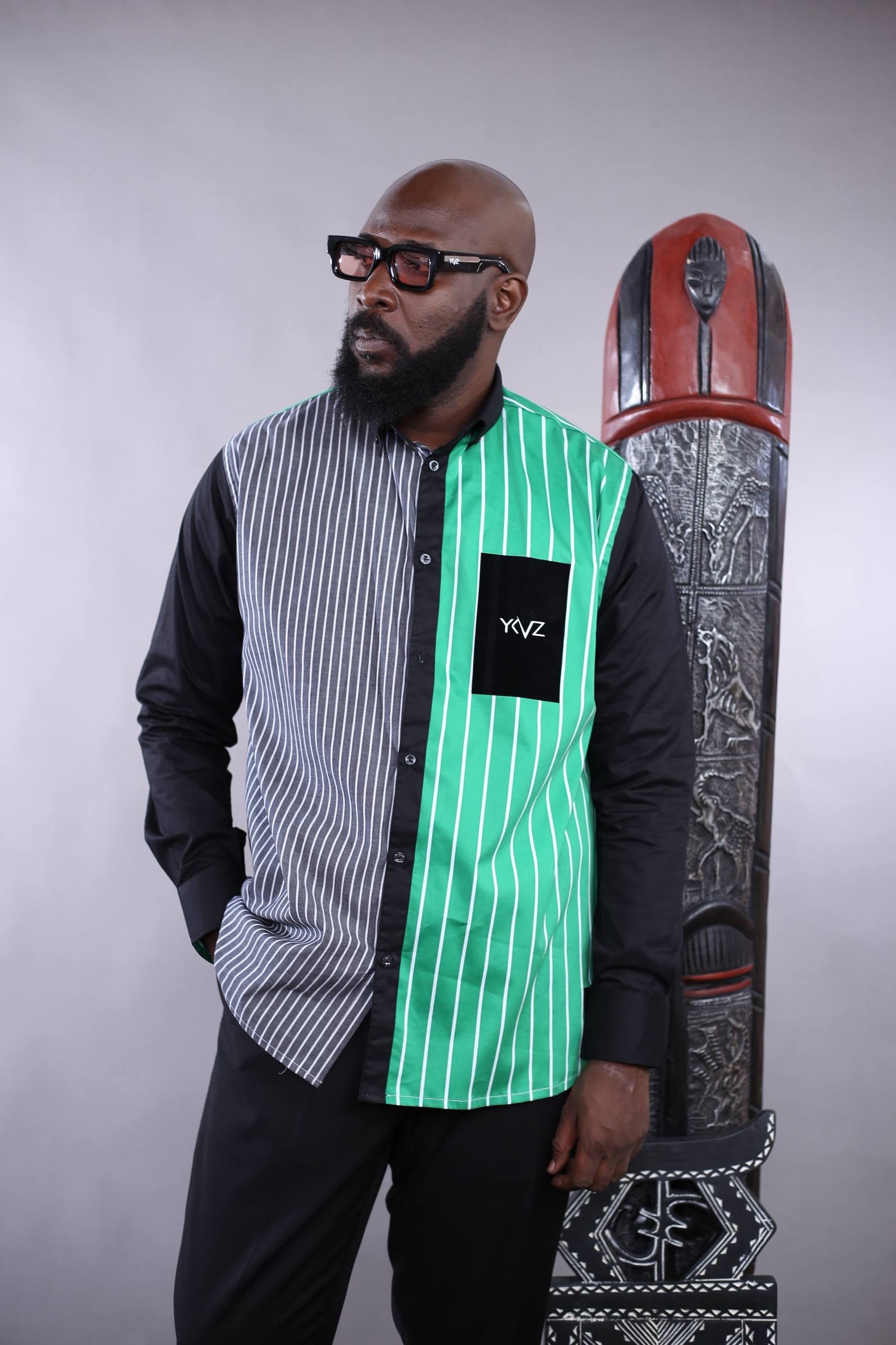 Chemise OSLO V – Rayures vert / Noir | Signature Classique Noire