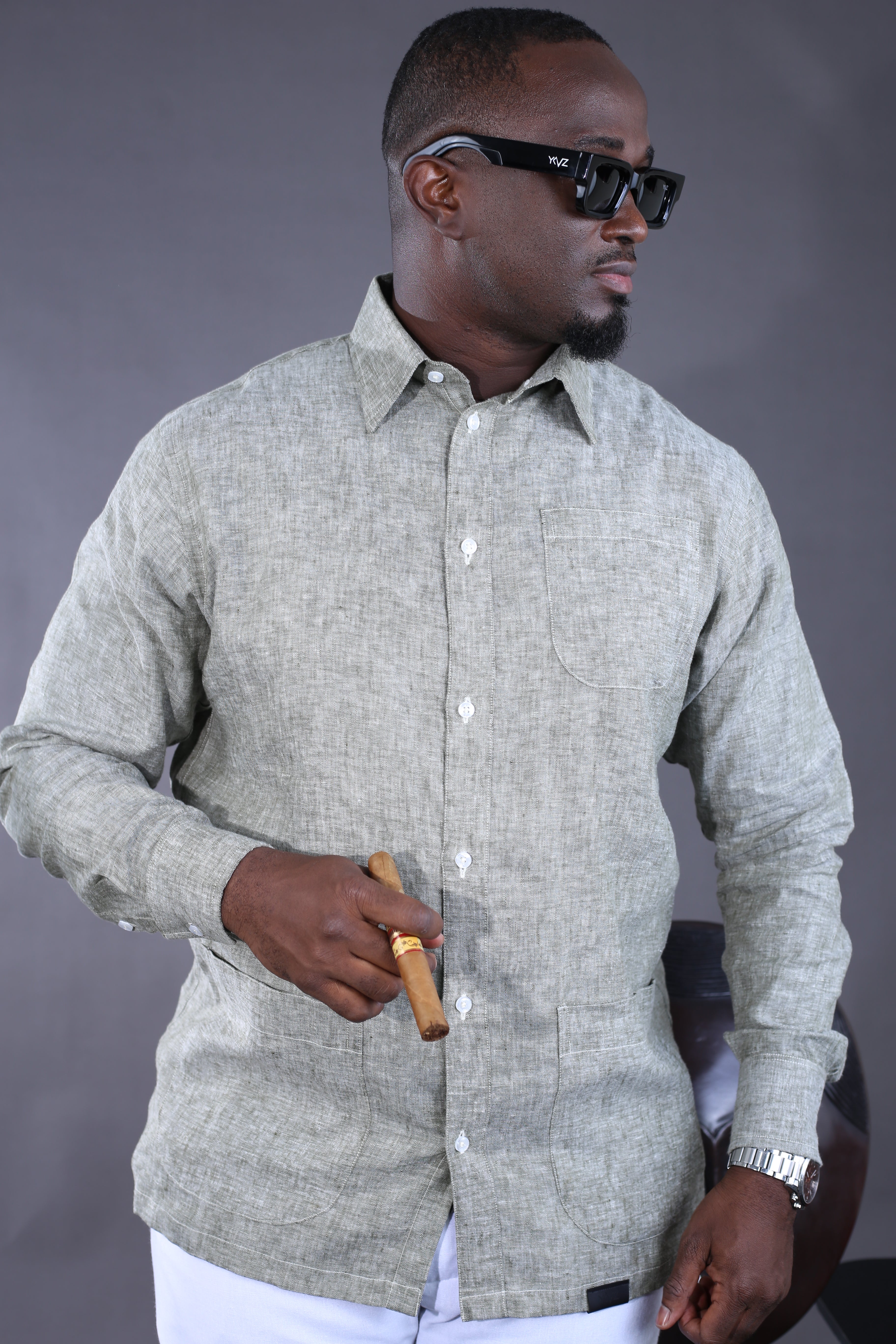 Chemise Mandala Lin Gris