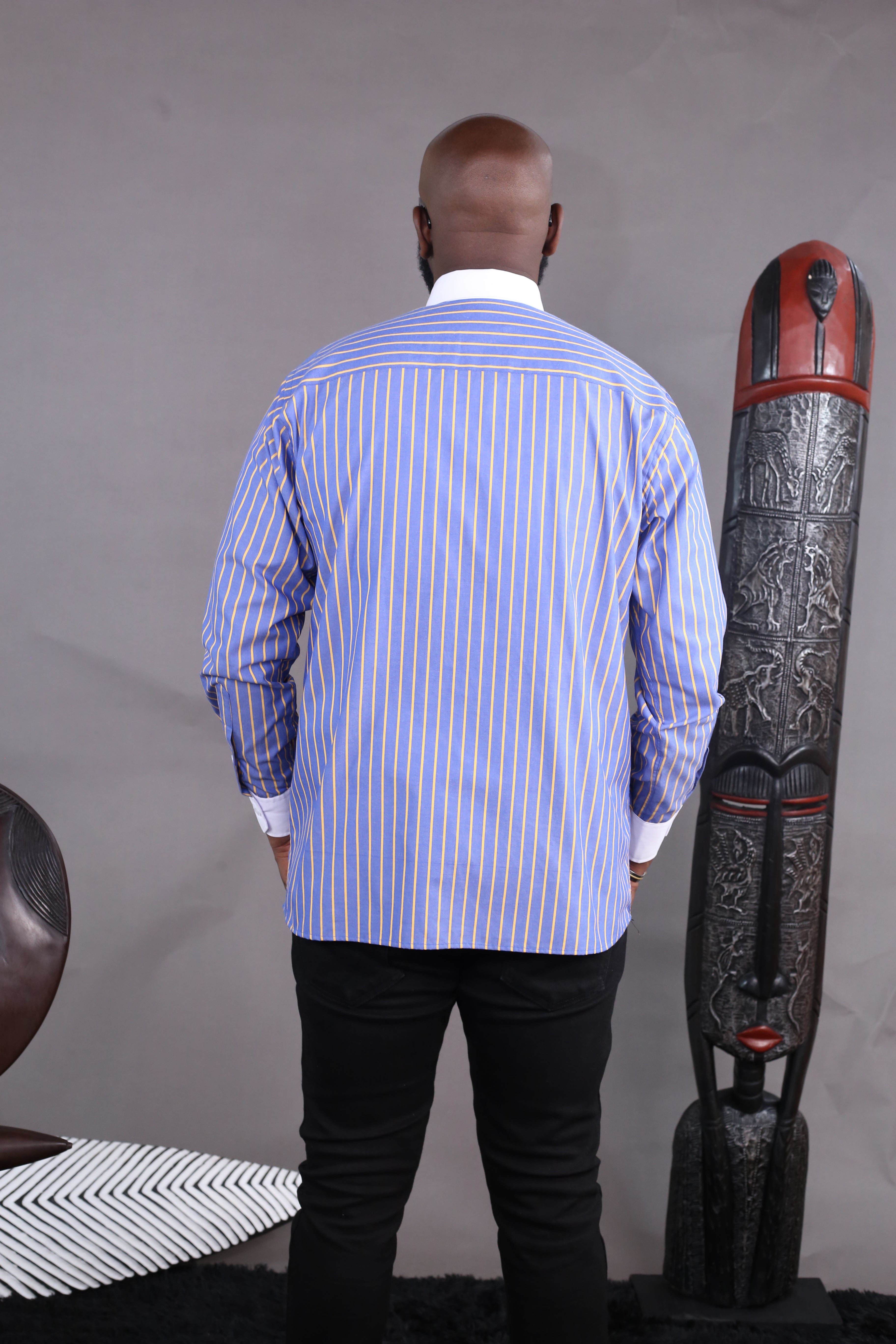 Camisa Wall Street às riscas em azul e amarelo