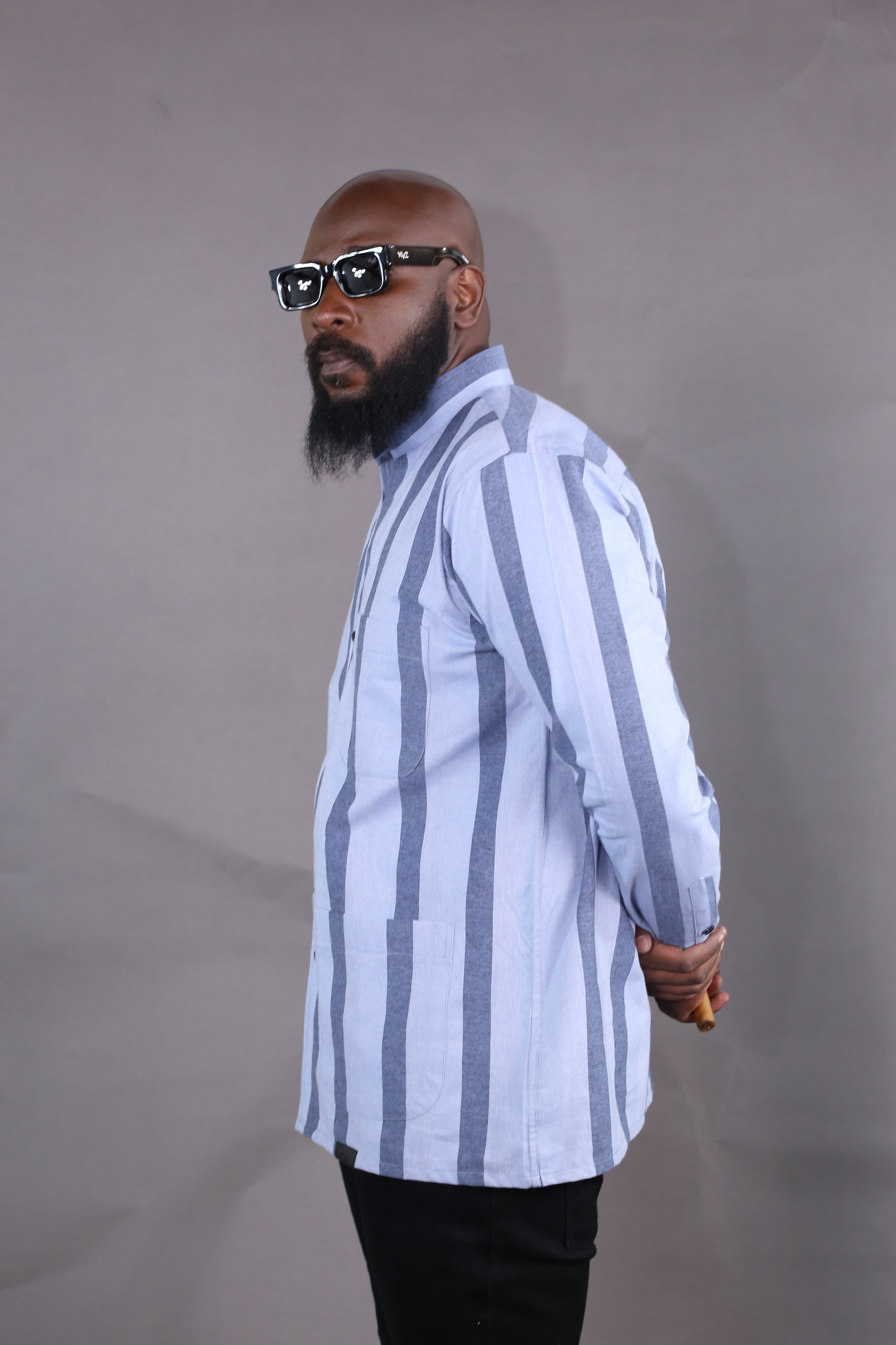 Kintu II Shirt — Sky Blue & Midnight Blue Stripes