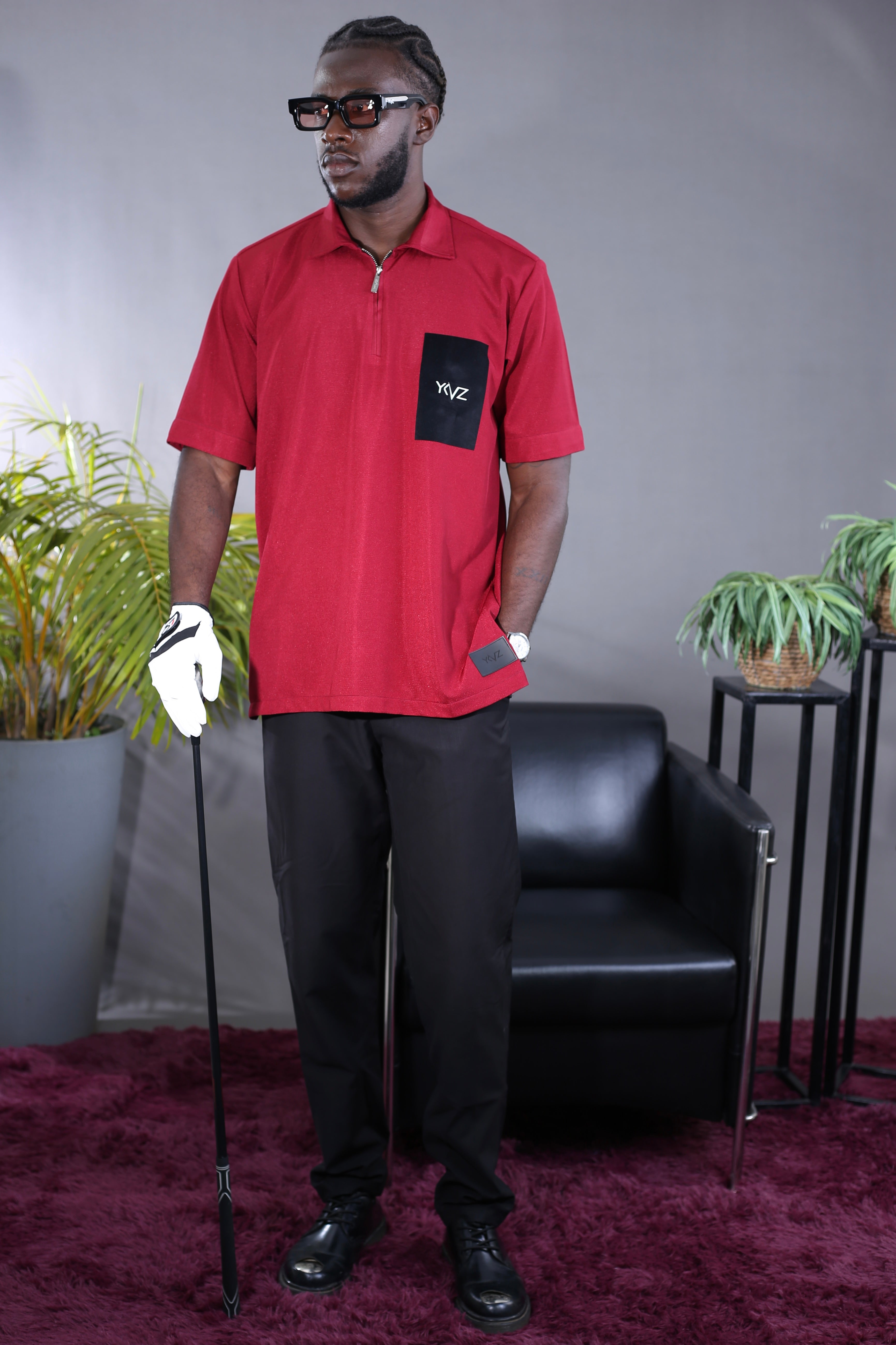 YKVZ Sport Polo Shirt, Burgundy Red – Classic Signature Black