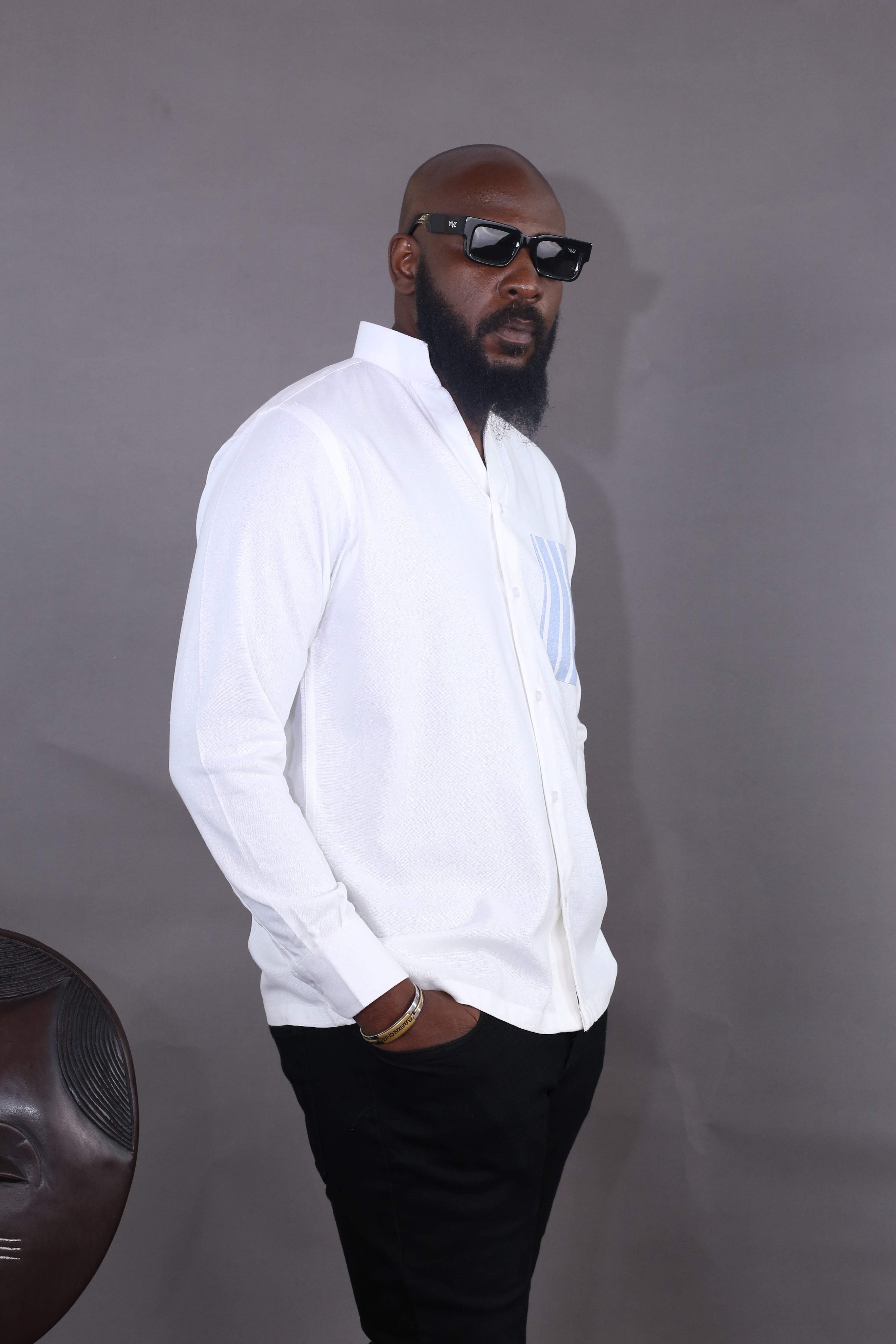 Chemise Kintu - Lin Blanc poche rayée bleu/blanc