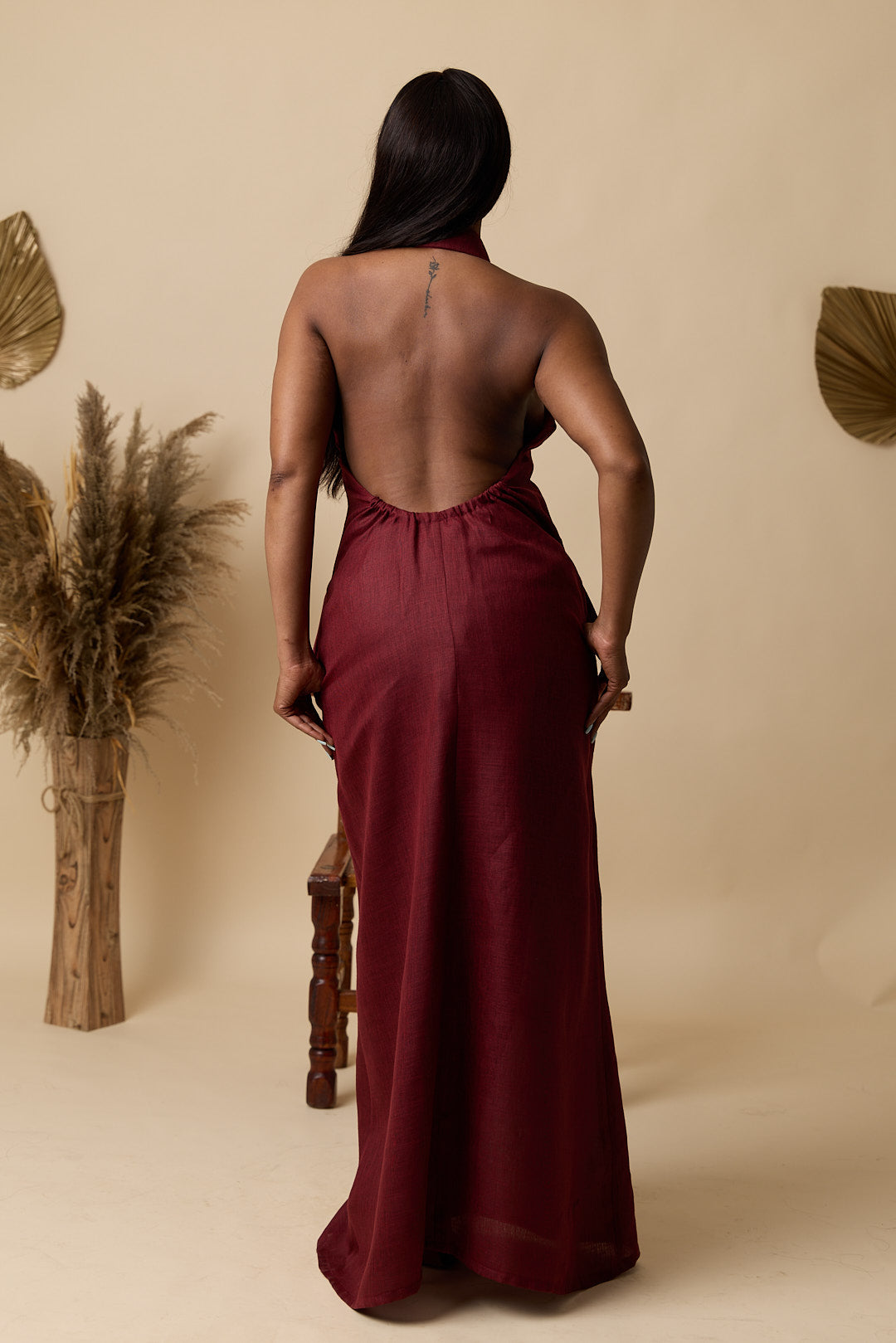Robe Chemise SELY_Lin Rouge bordeaux
