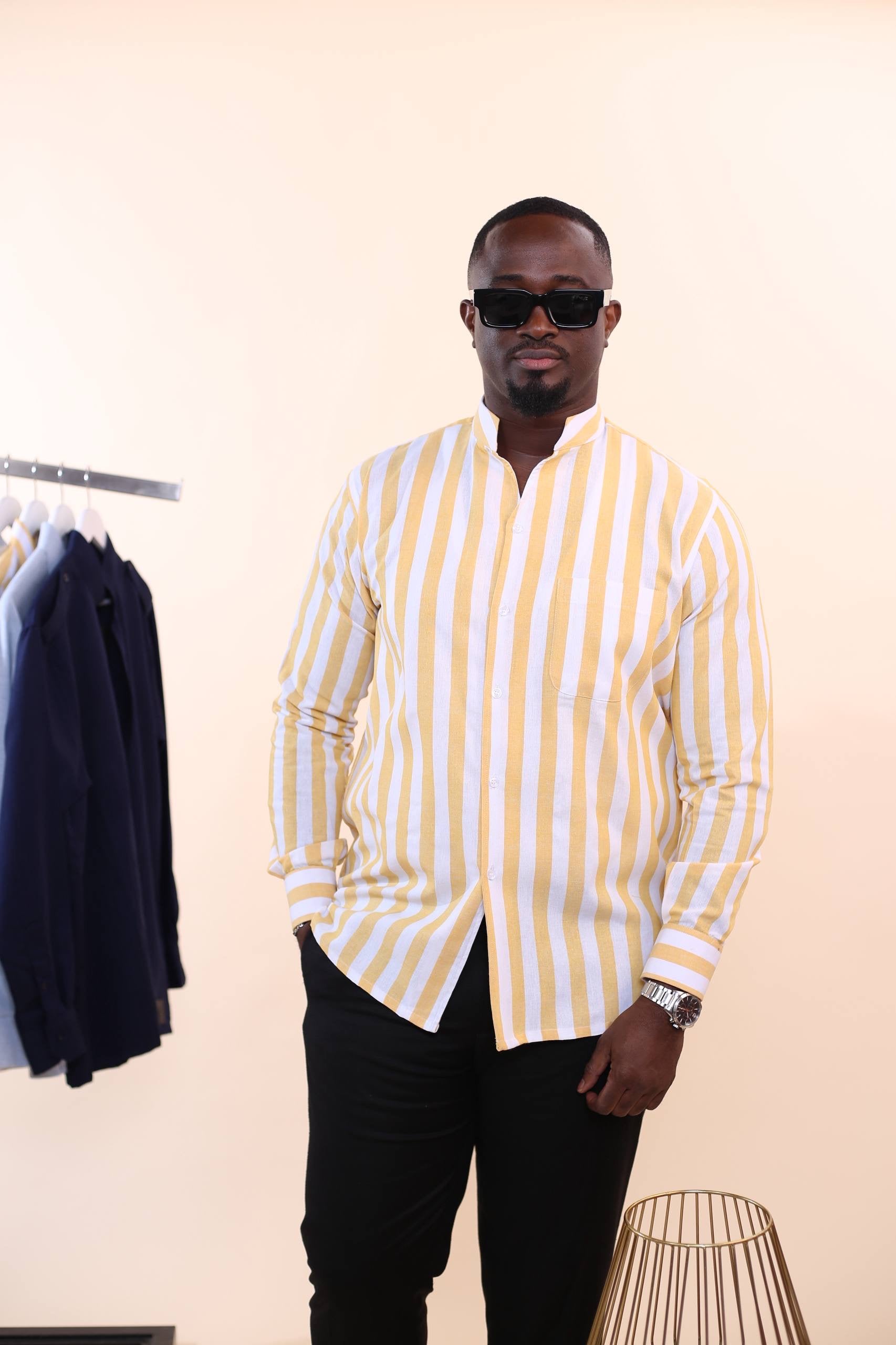 Chemise Kintu Lin - Rayures Jaune & Blanc