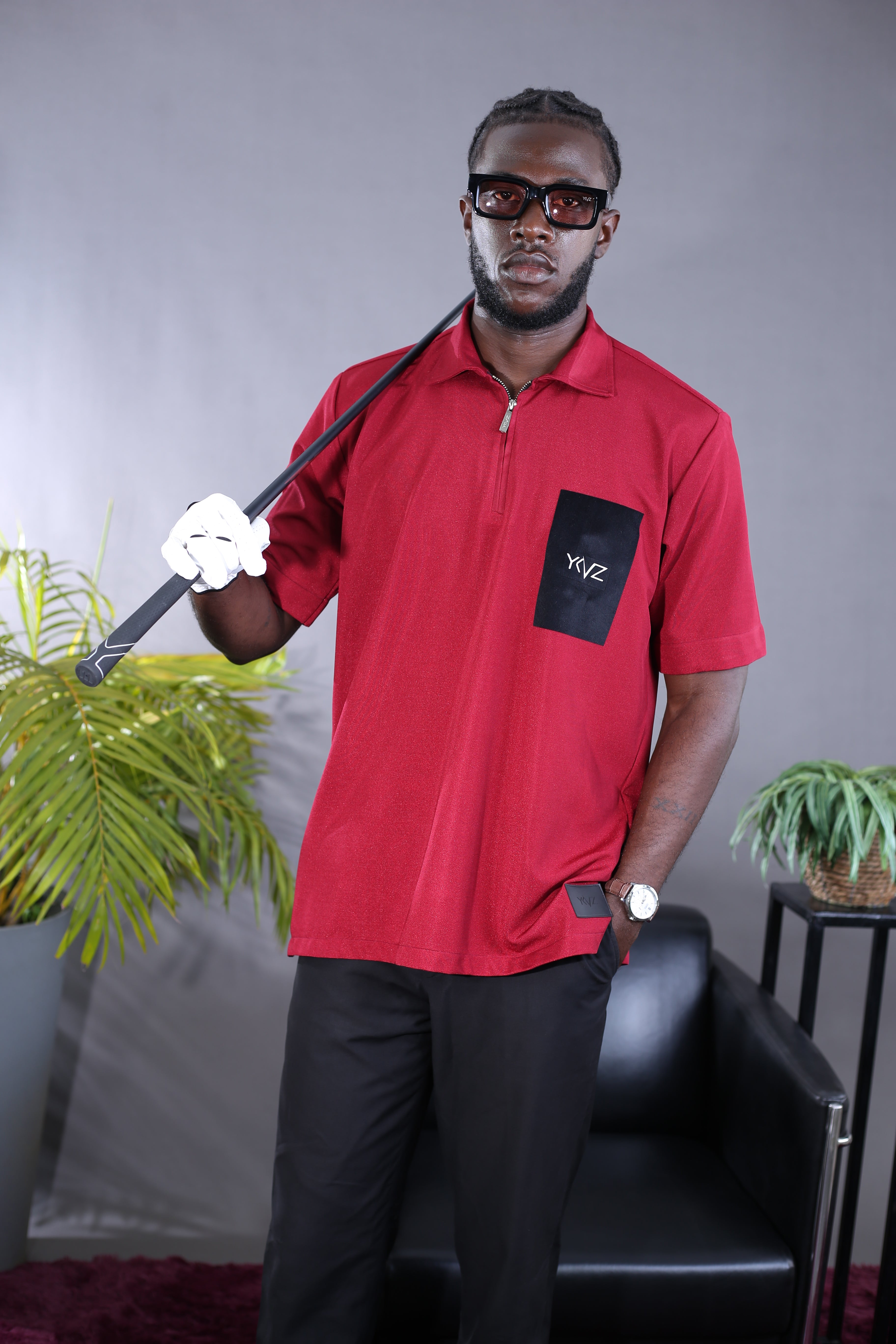 YKVZ Sport Polo Shirt, Burgundy Red – Classic Signature Black