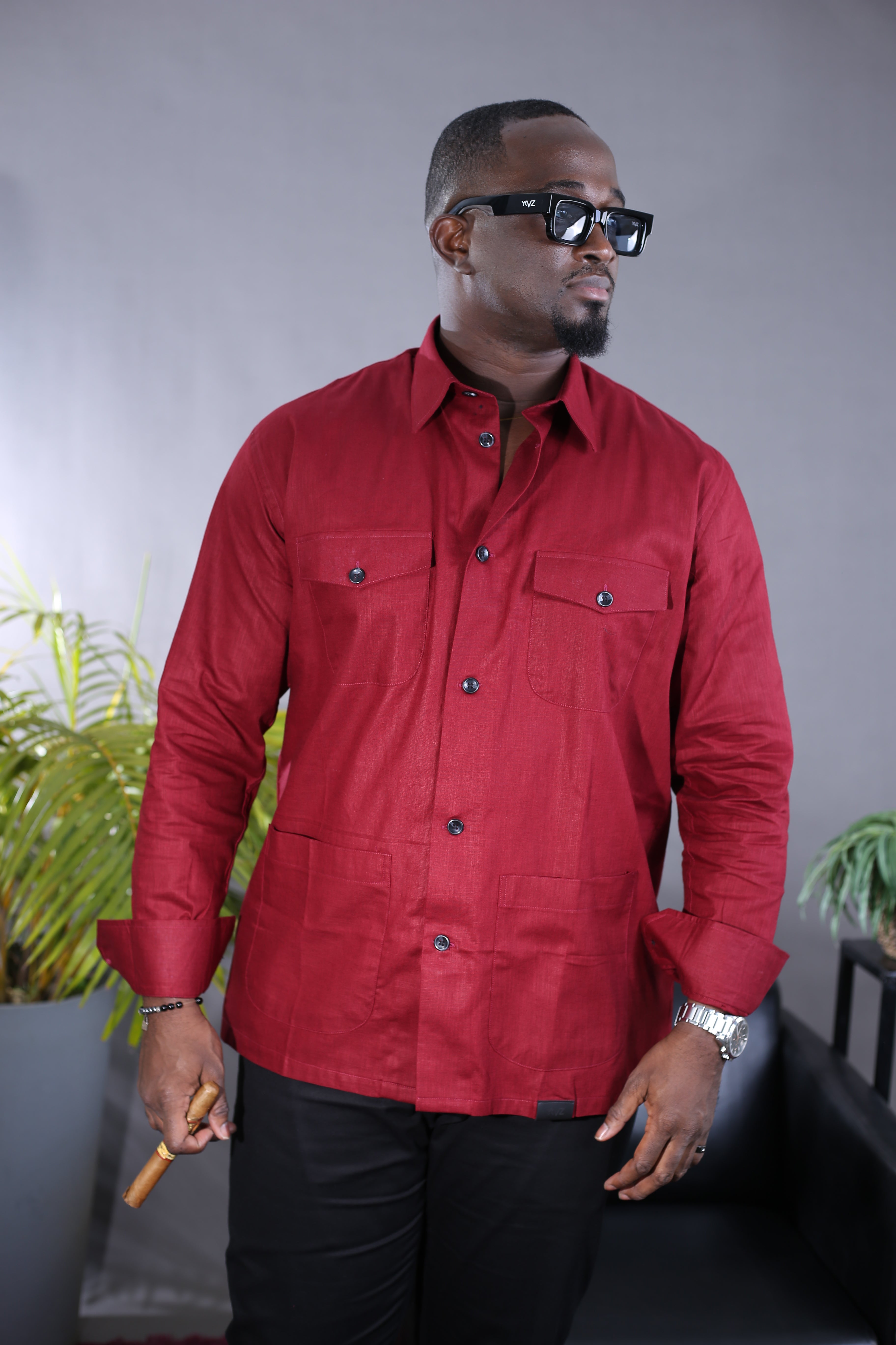 Chemise Mandala II Lin Rouge Bordeaux