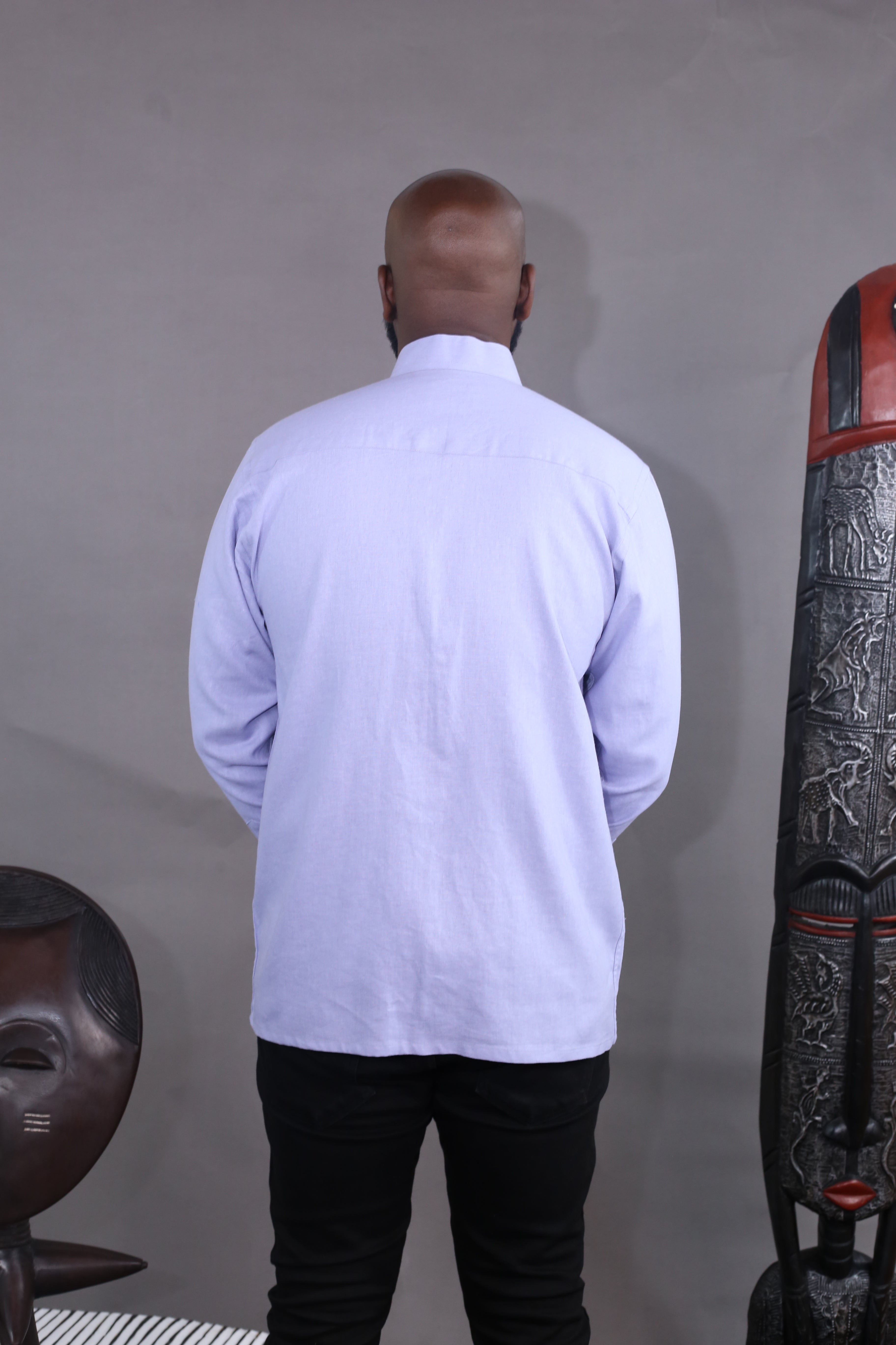 Kintu II Shirt - Sky Blue & Burgundy Linen