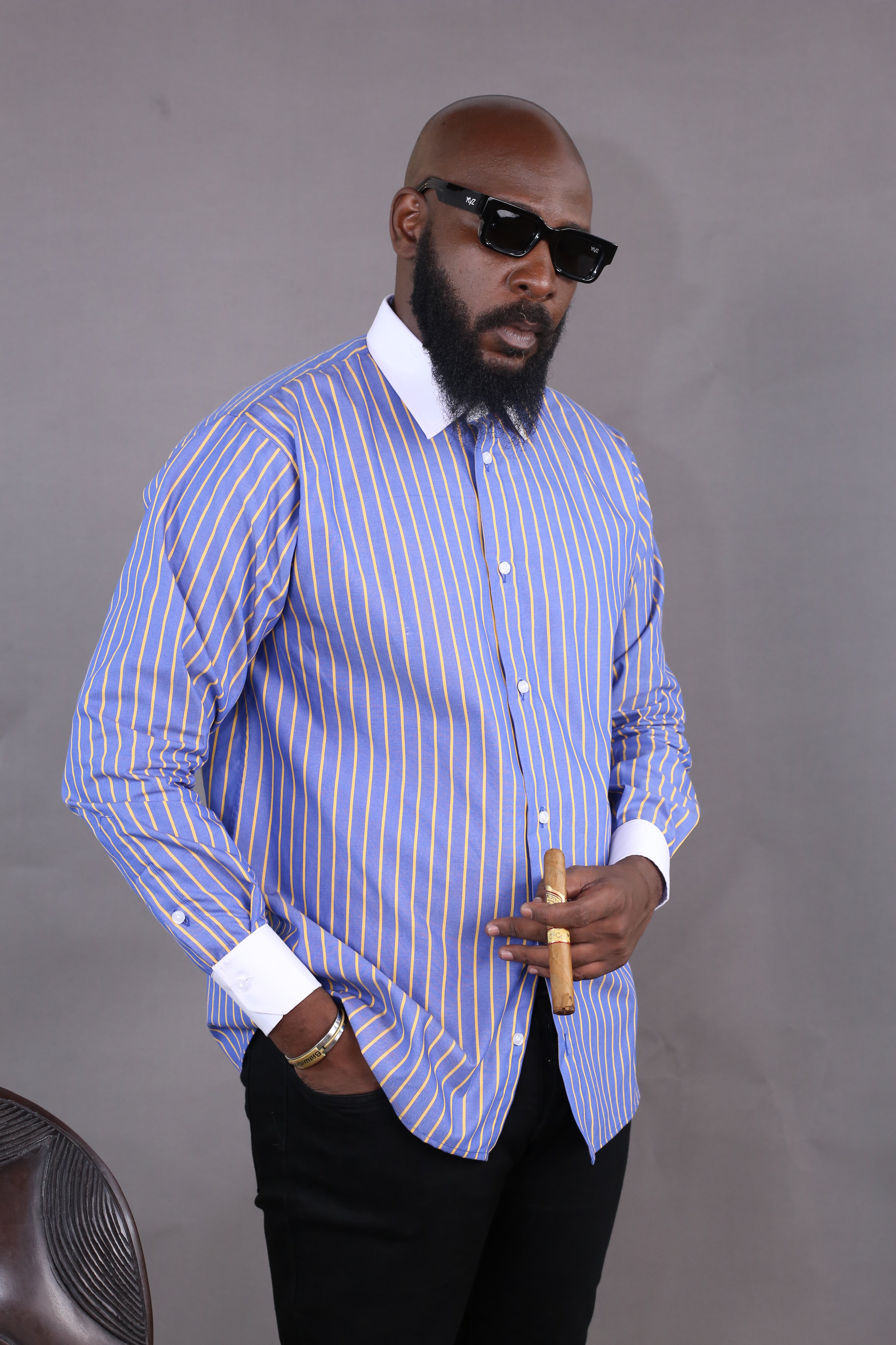 Chemise Wall Street rayée bleu/jaune