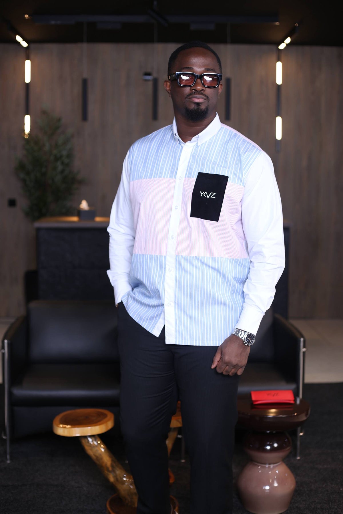 Chemise HARMONIA III- Rayure Bleu/Rose| Signature Classique Noire