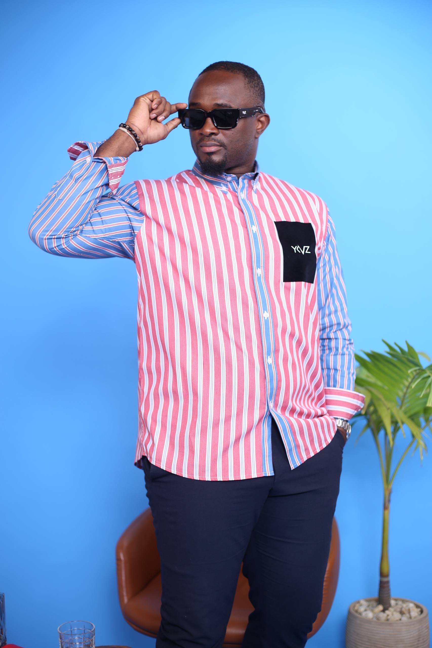 Chemise Oslo – Bicolore Bleu & Rouge | Signature Classique Noir