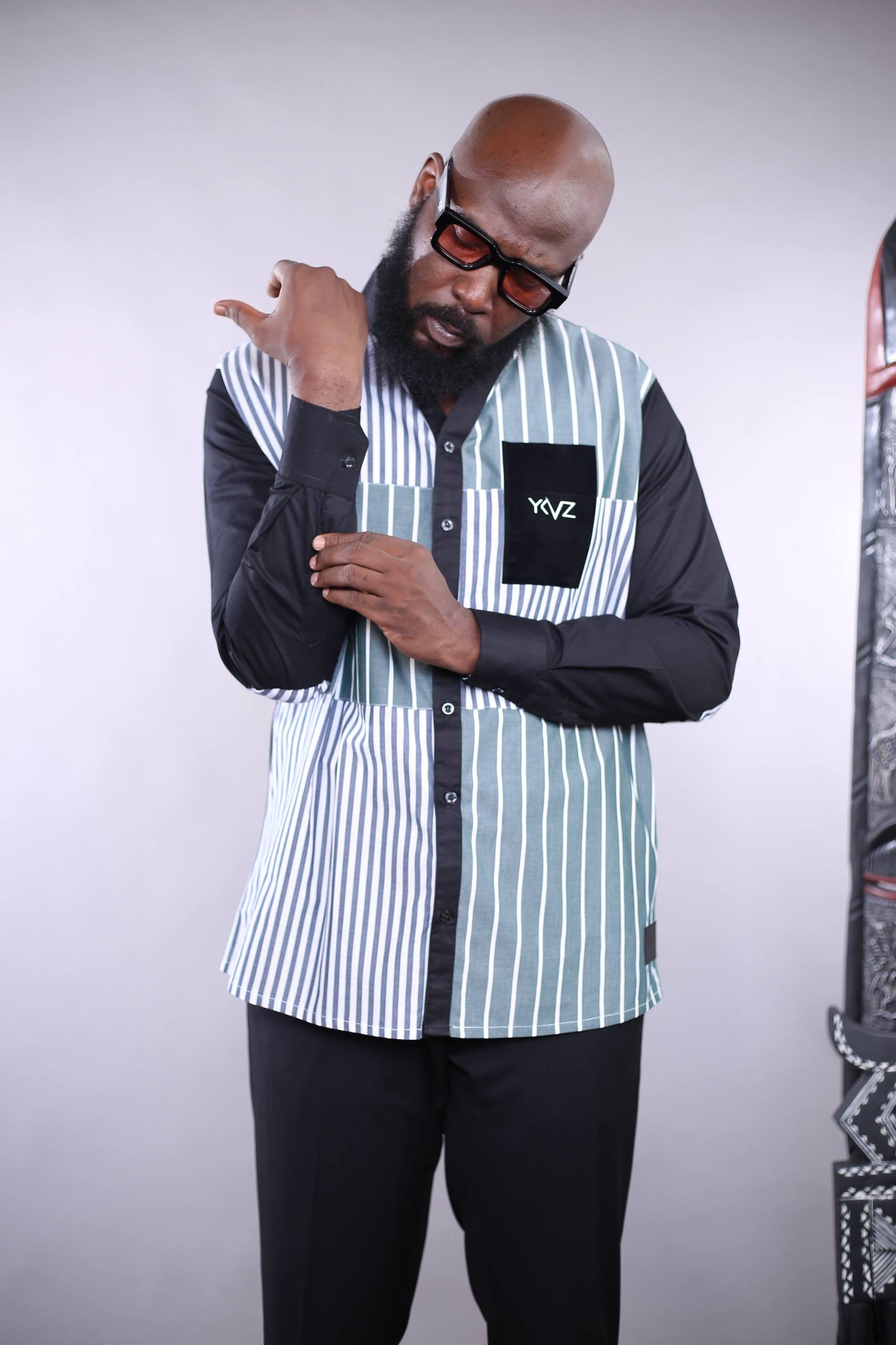Chemise HARMONIA I - Rayures Vert/ Noir | Signature Classique Noire