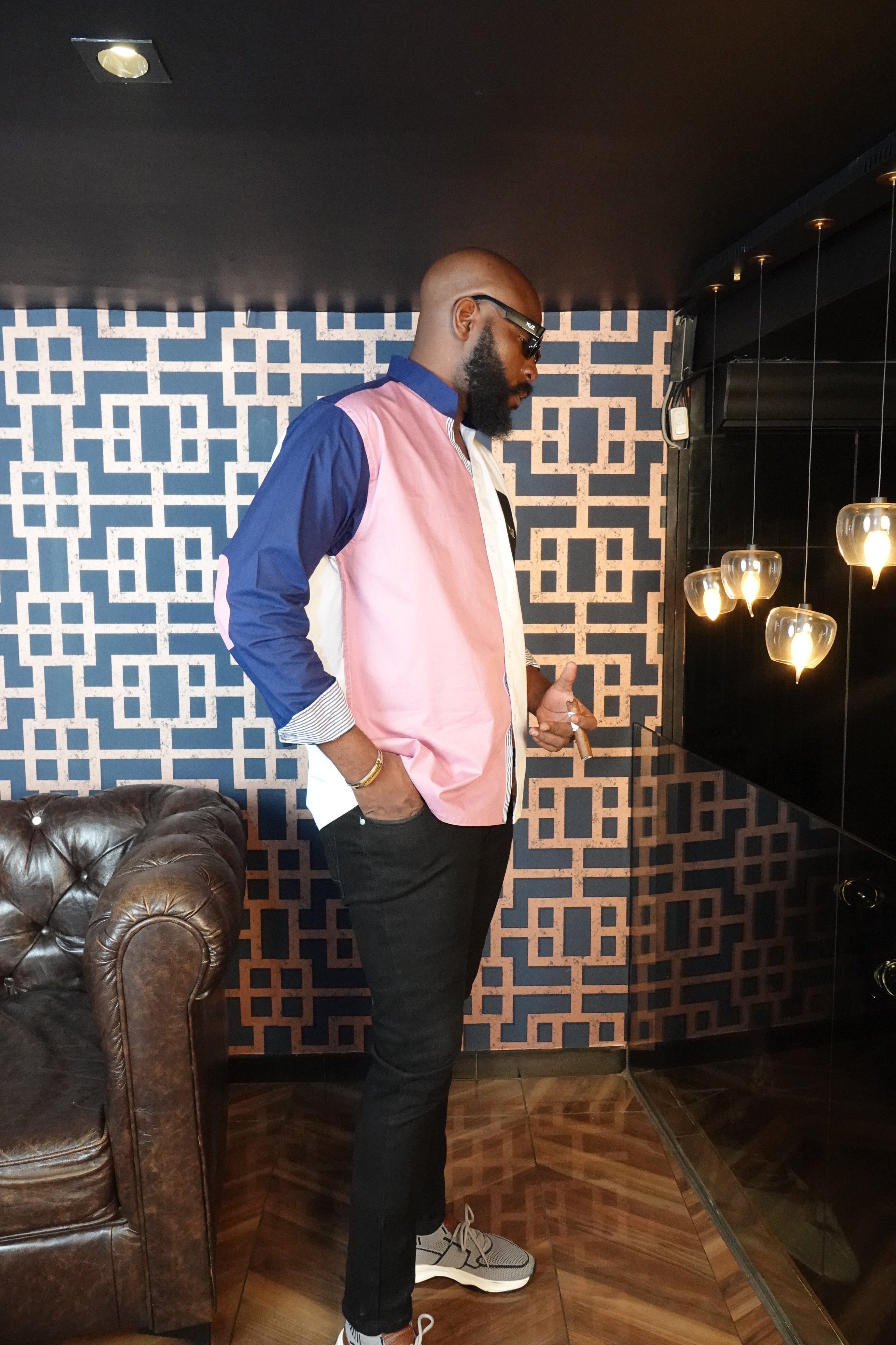 Chemise OSLO lll – Bicolore Bleu Foncé/Rose | Signature Classique Noire