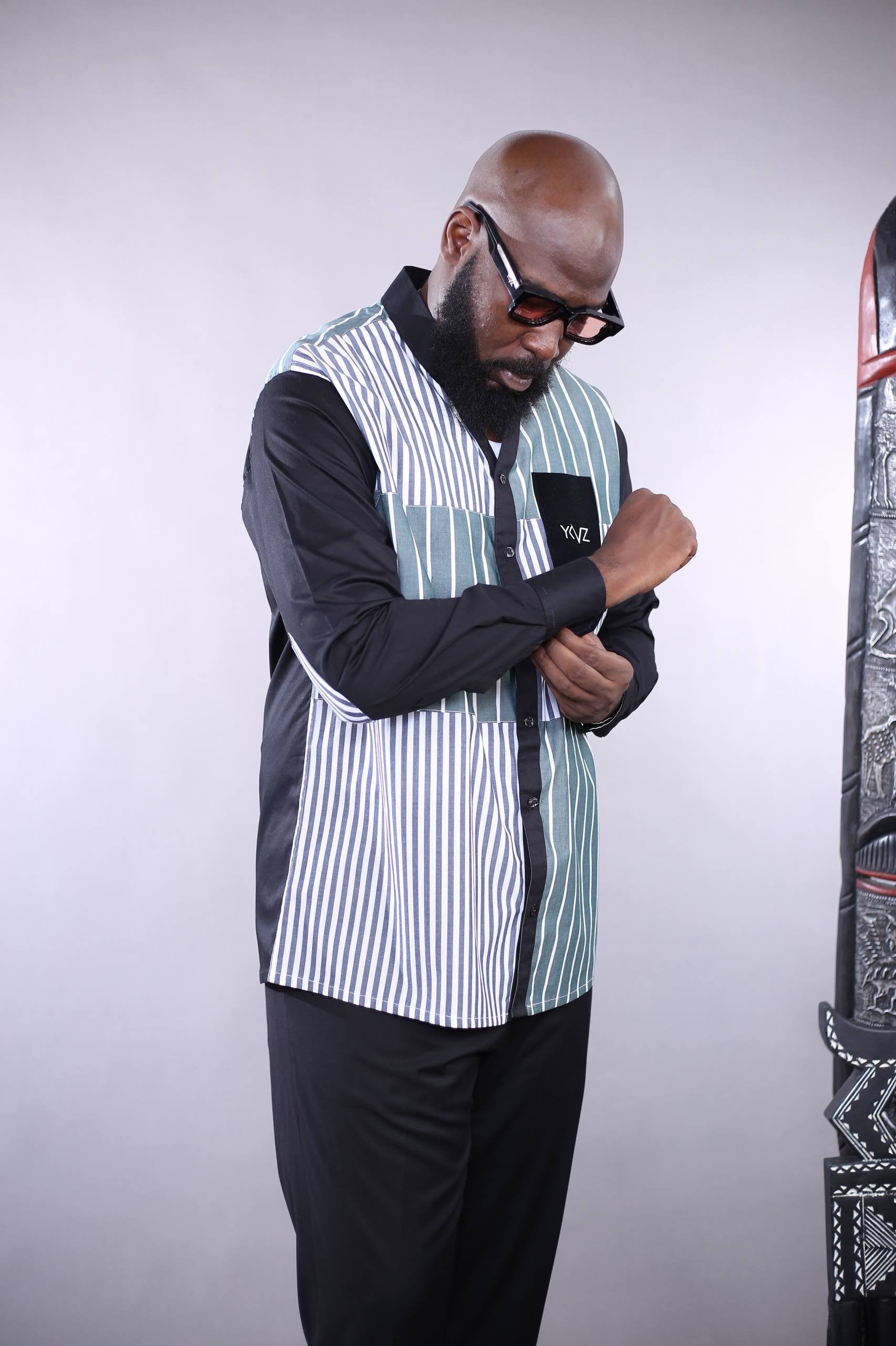Chemise HARMONIA I - Rayures Vert/ Noir | Signature Classique Noire