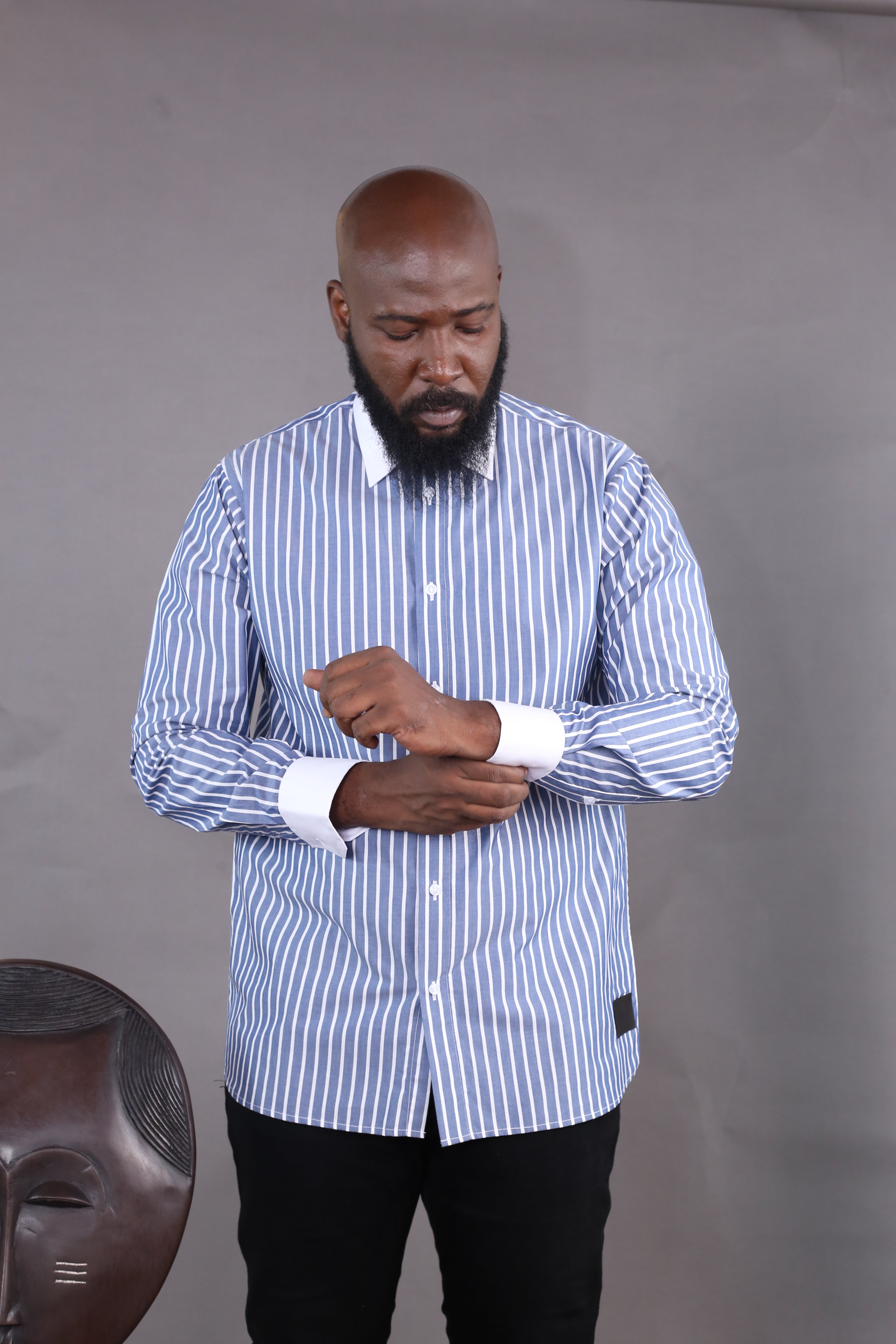 Chemise Wall Street rayée bleu Foncé/blanc