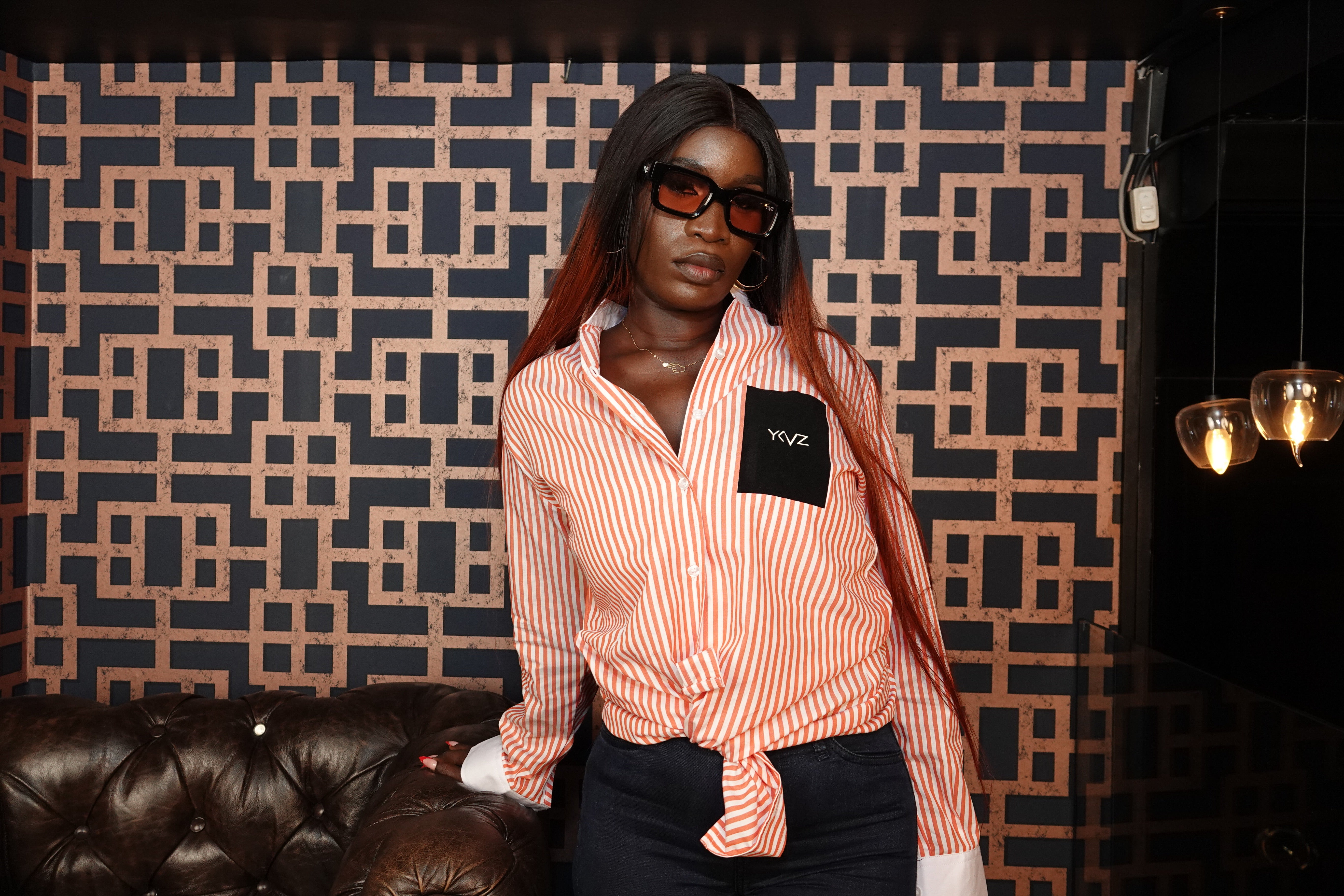 Chemisier ALBA I – Rayures Orange / Blanc | Signature D Noire
