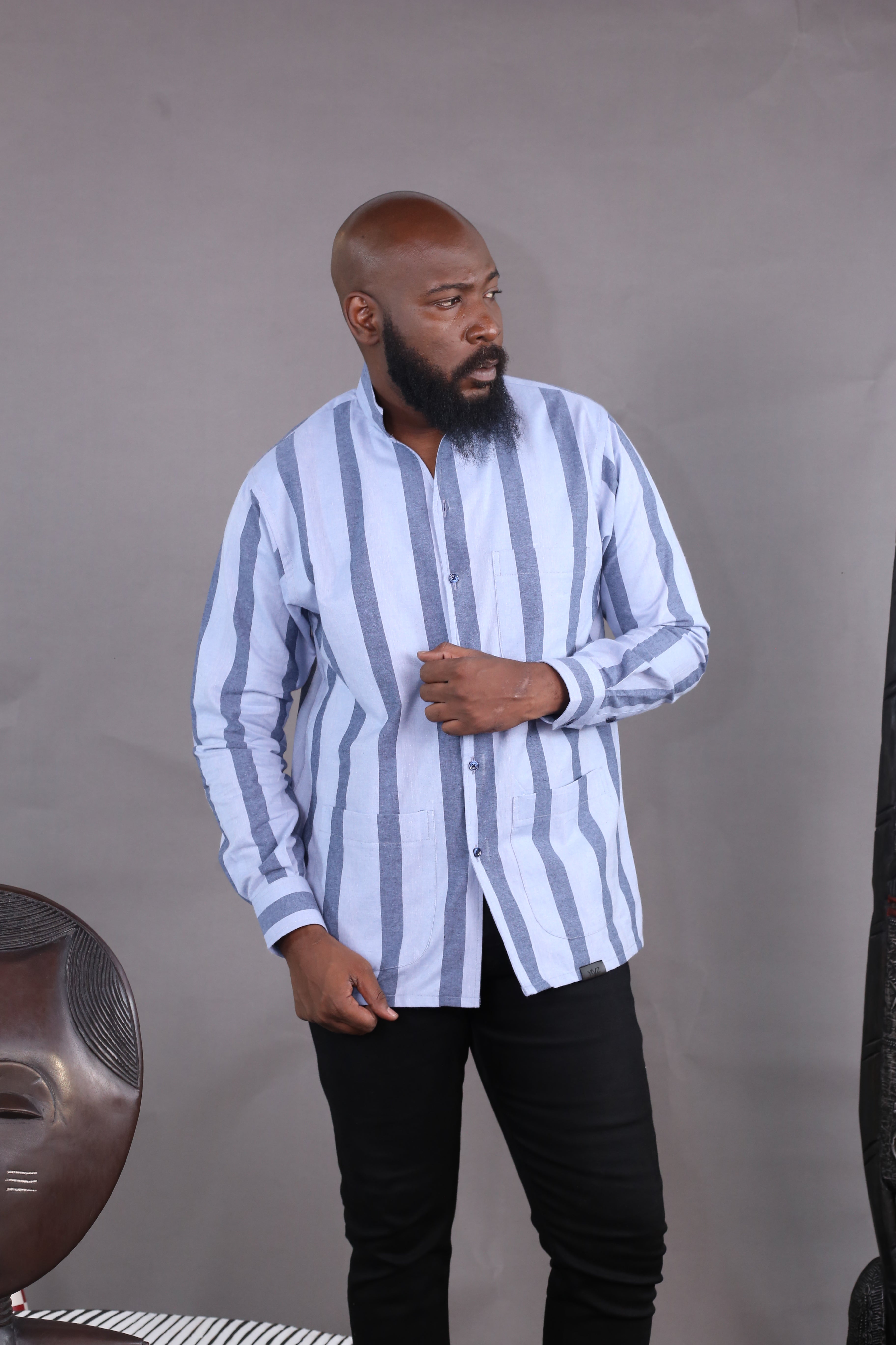 Kintu II Shirt — Sky Blue & Midnight Blue Stripes