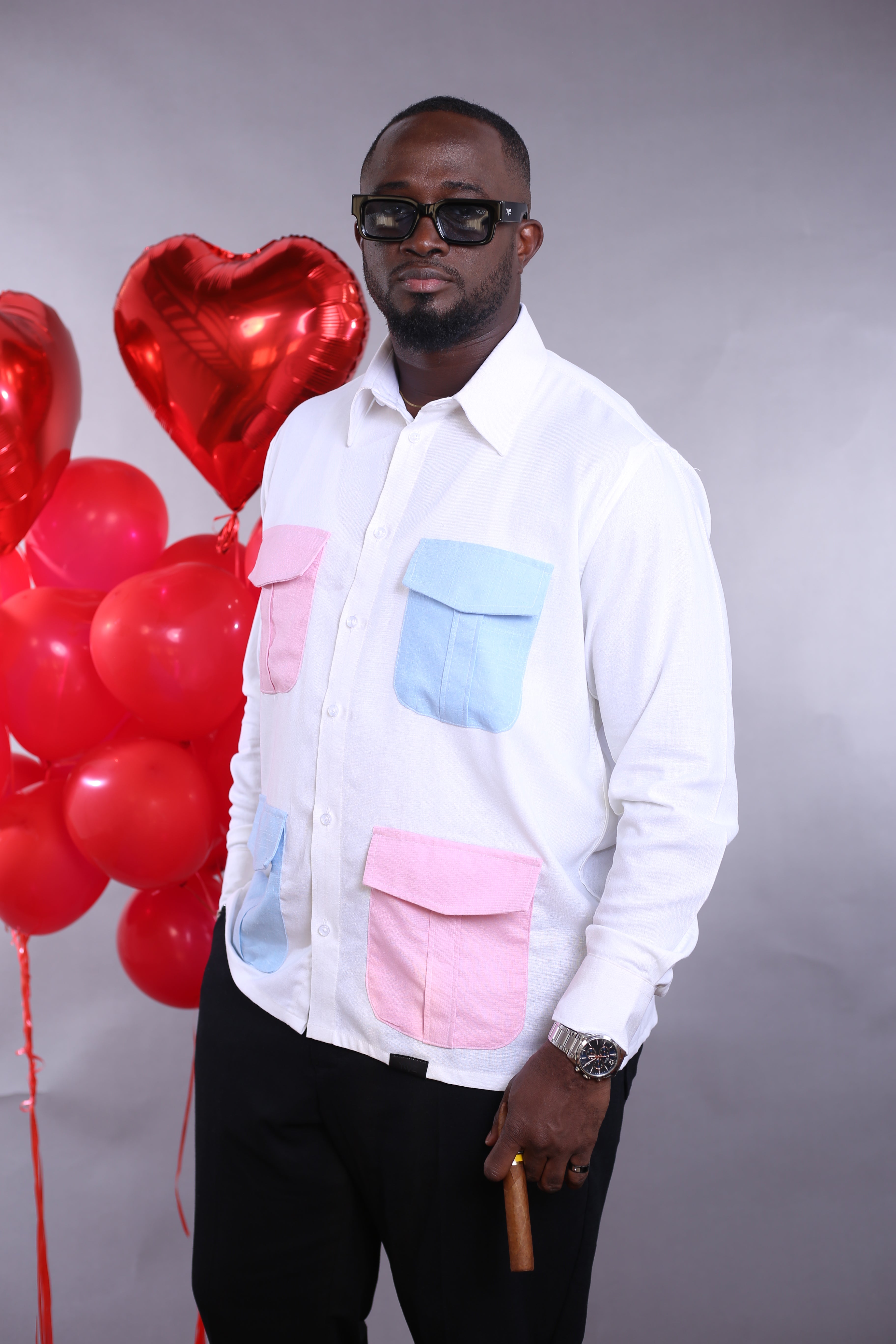 Chemise Leuco Lin Blanc poche rose/bleu