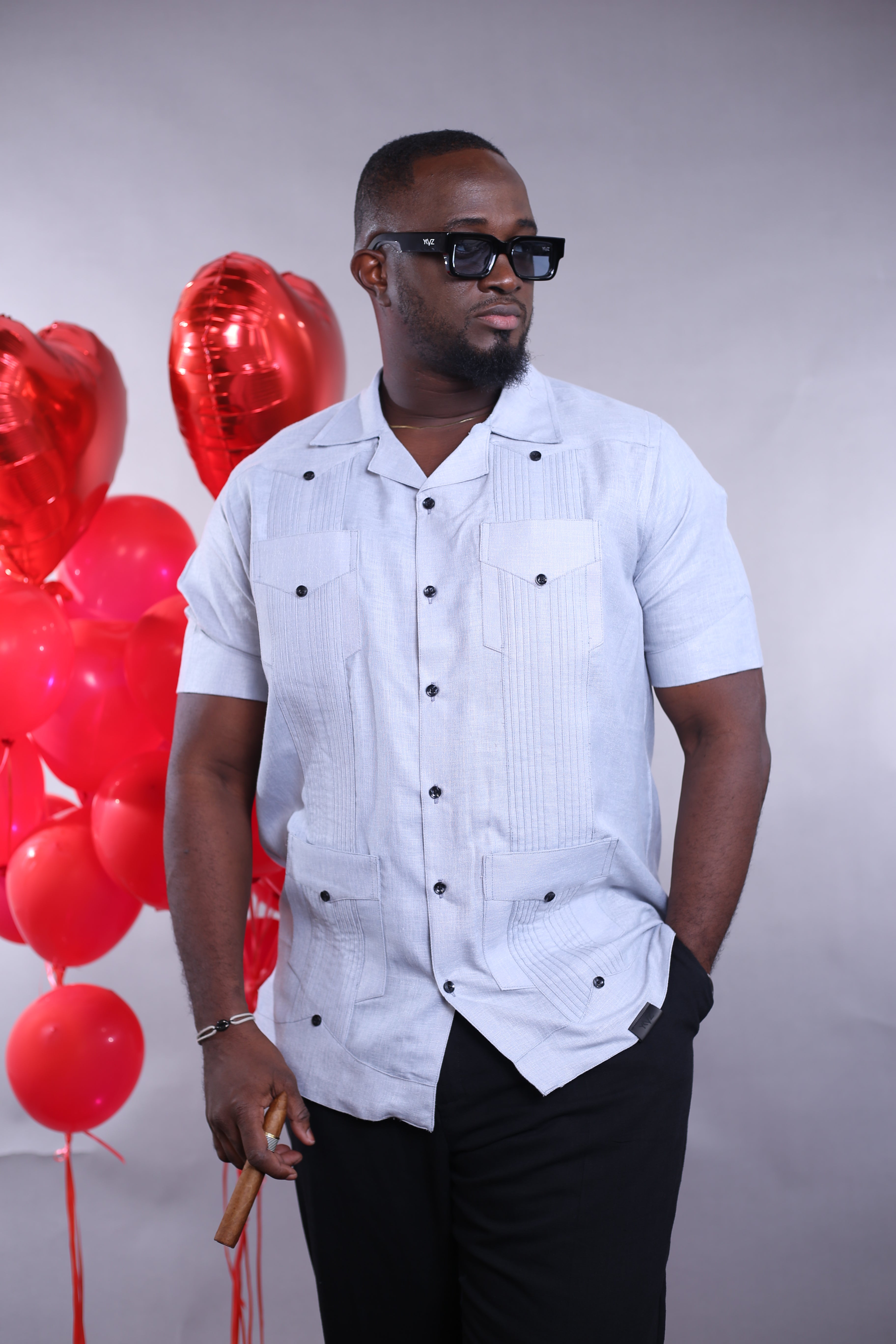 Chemise Cubano MC ll lin bleu ciel