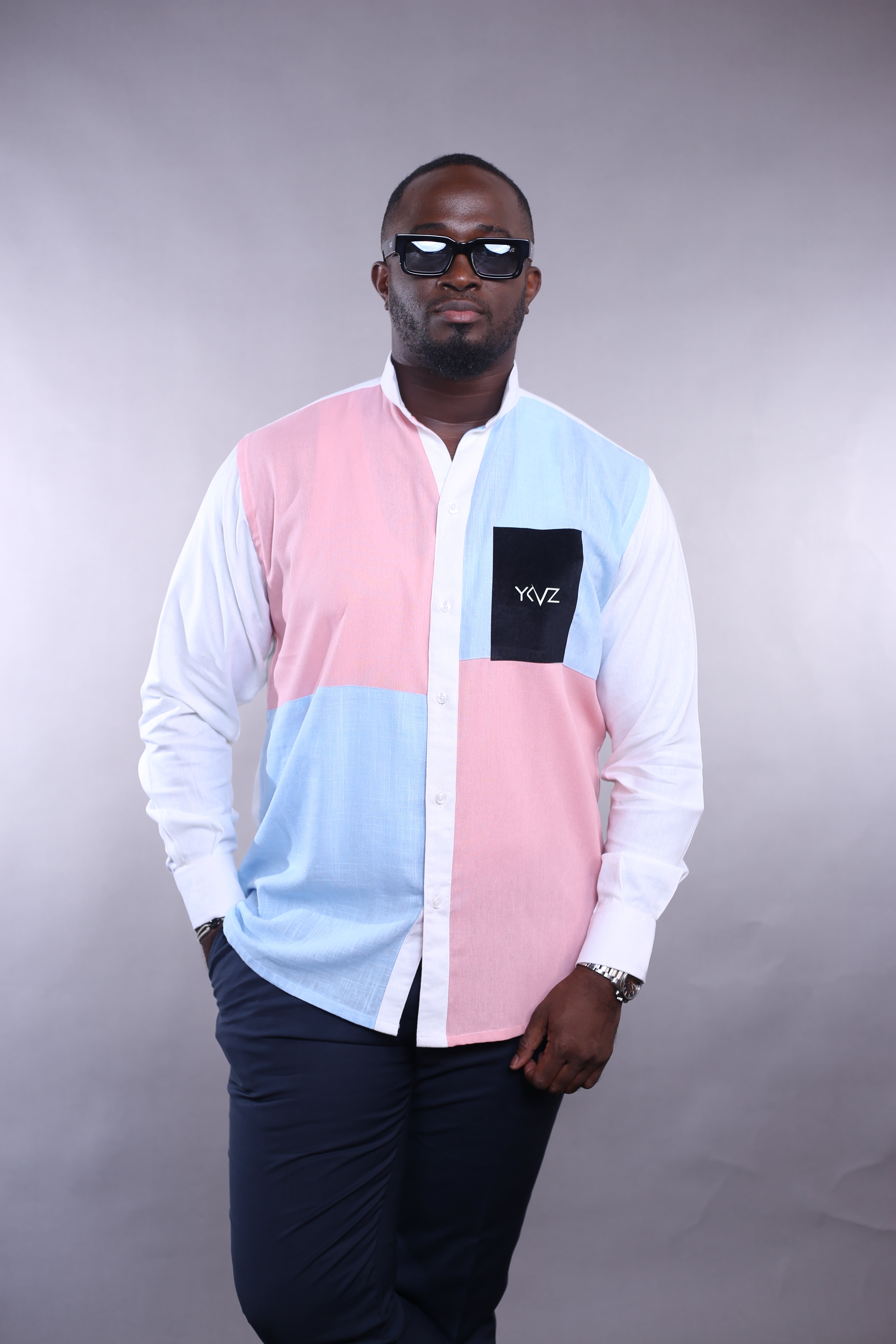 Chemise Harmonia Lin bleu/rose