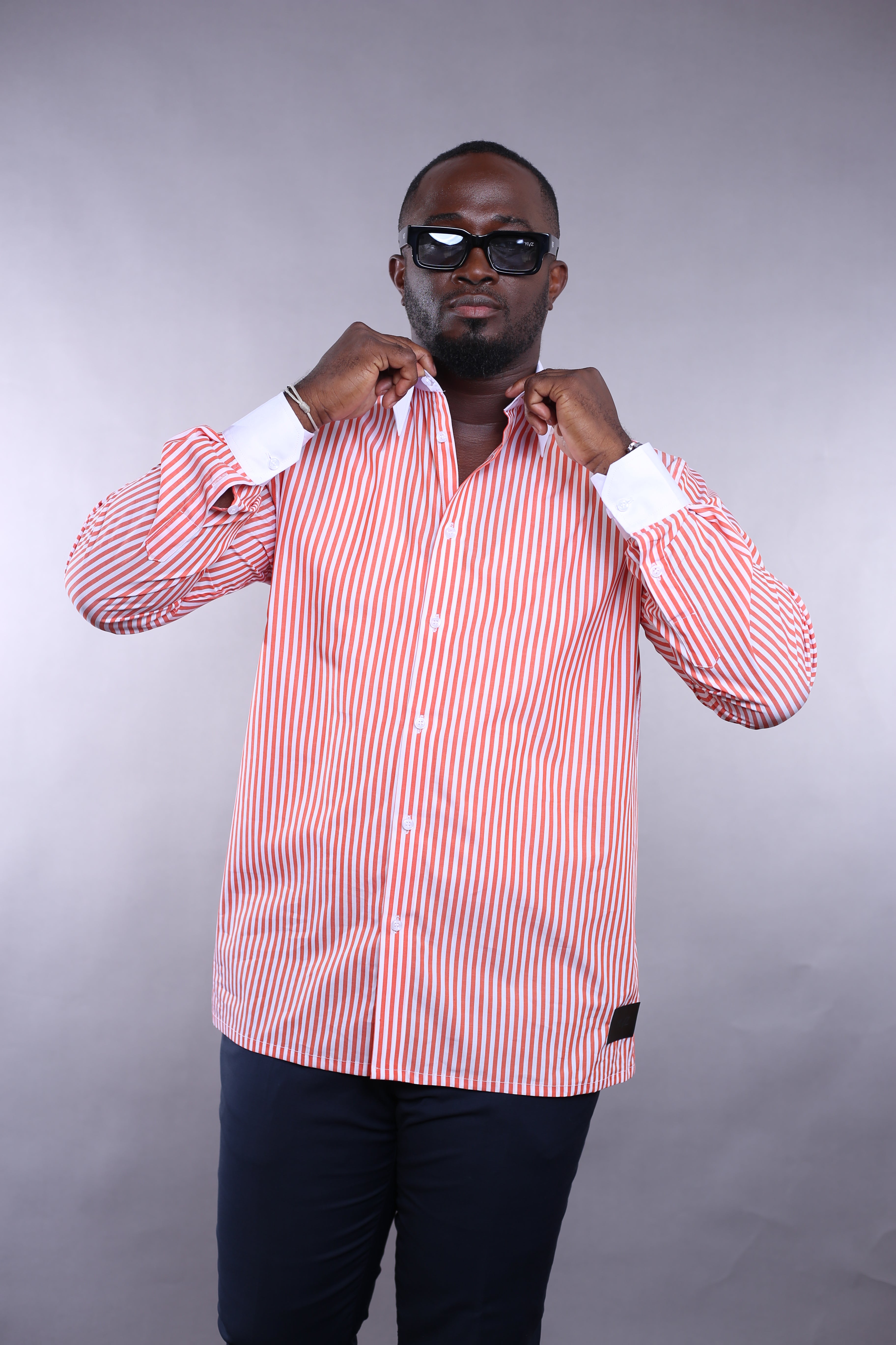 Chemise Wall Street rayures orange/blanc
