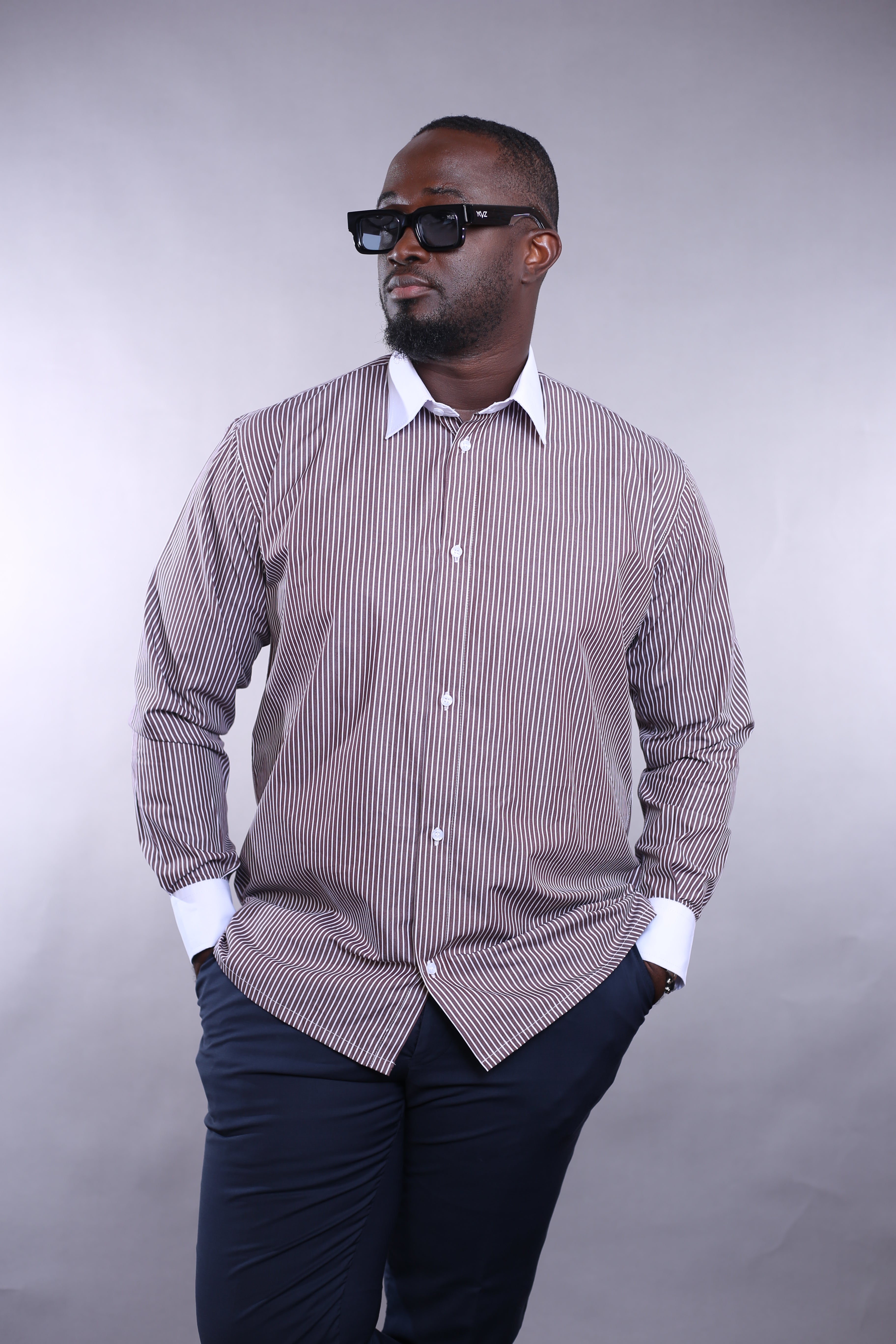 Chemise Wall Street rayures marron/blanc