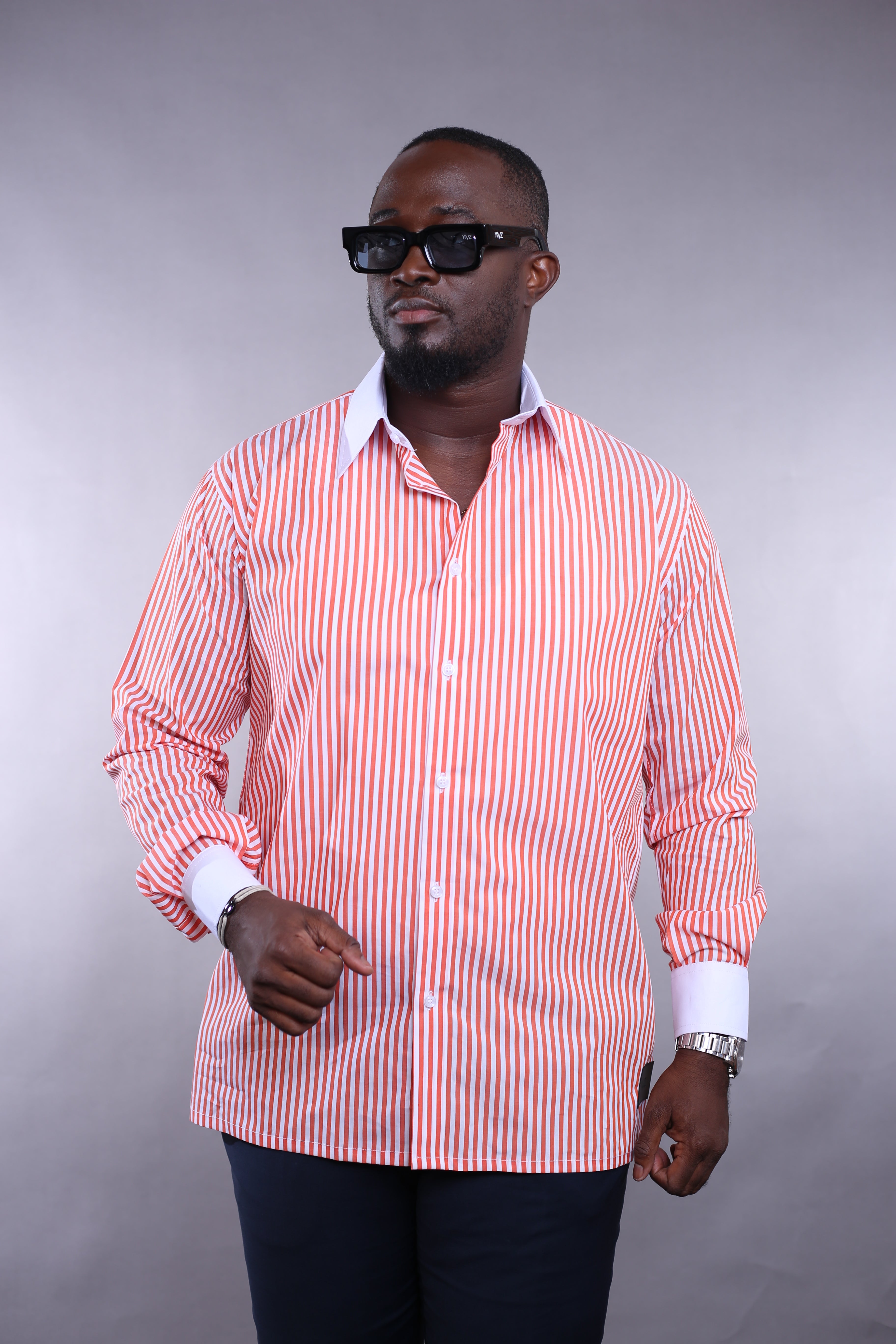 Chemise Wall Street rayures orange/blanc