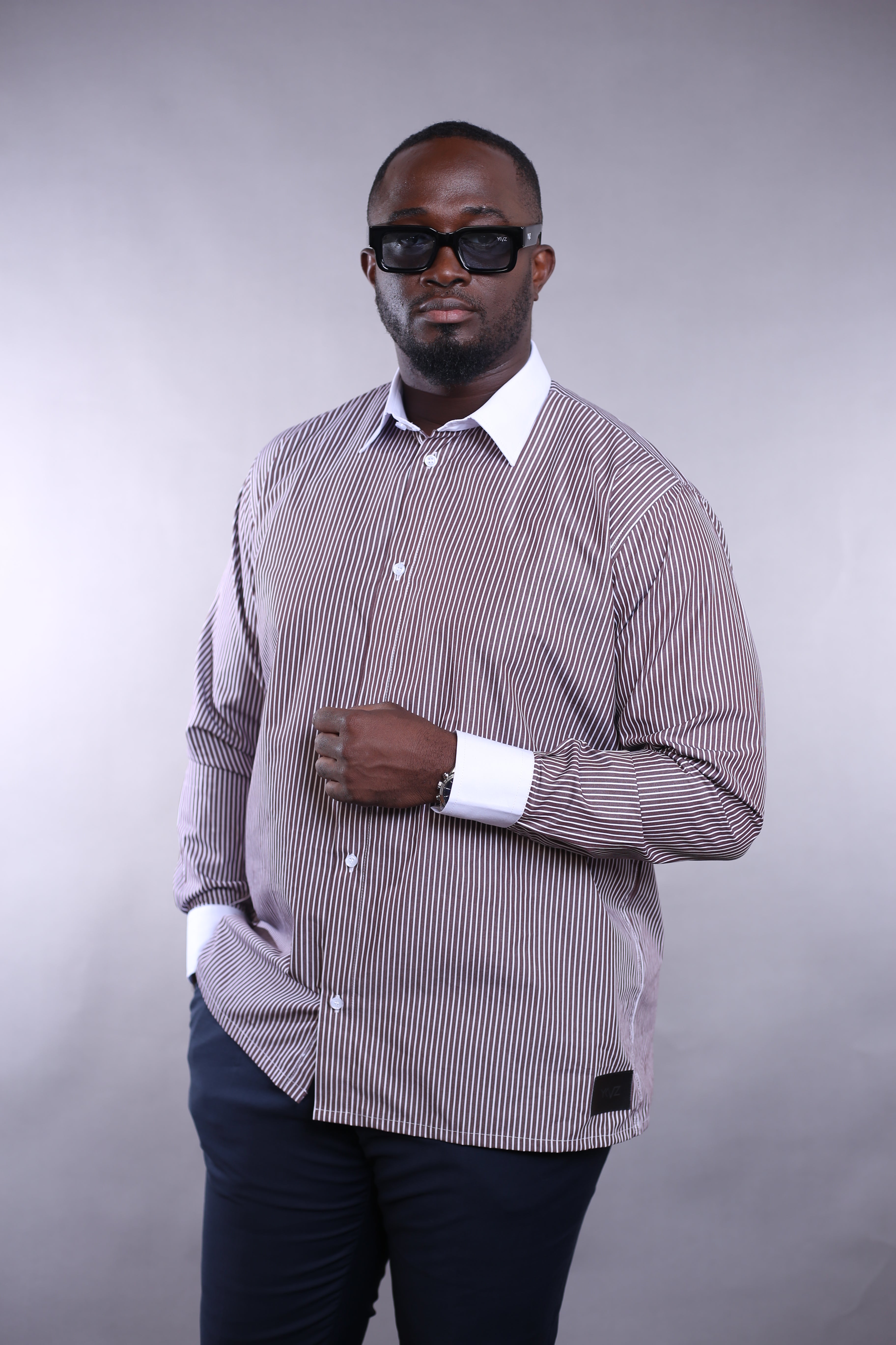 Chemise Wall Street rayures marron/blanc