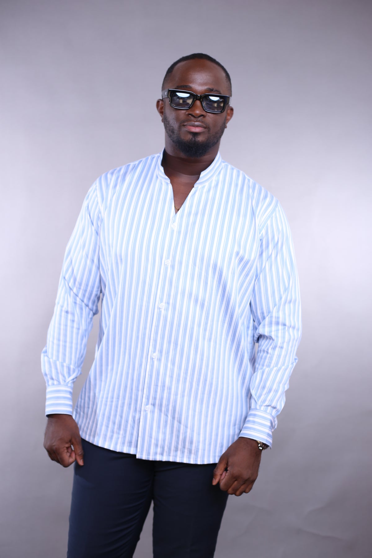 Chemise Classique col tulipe rayée bleu/blanc