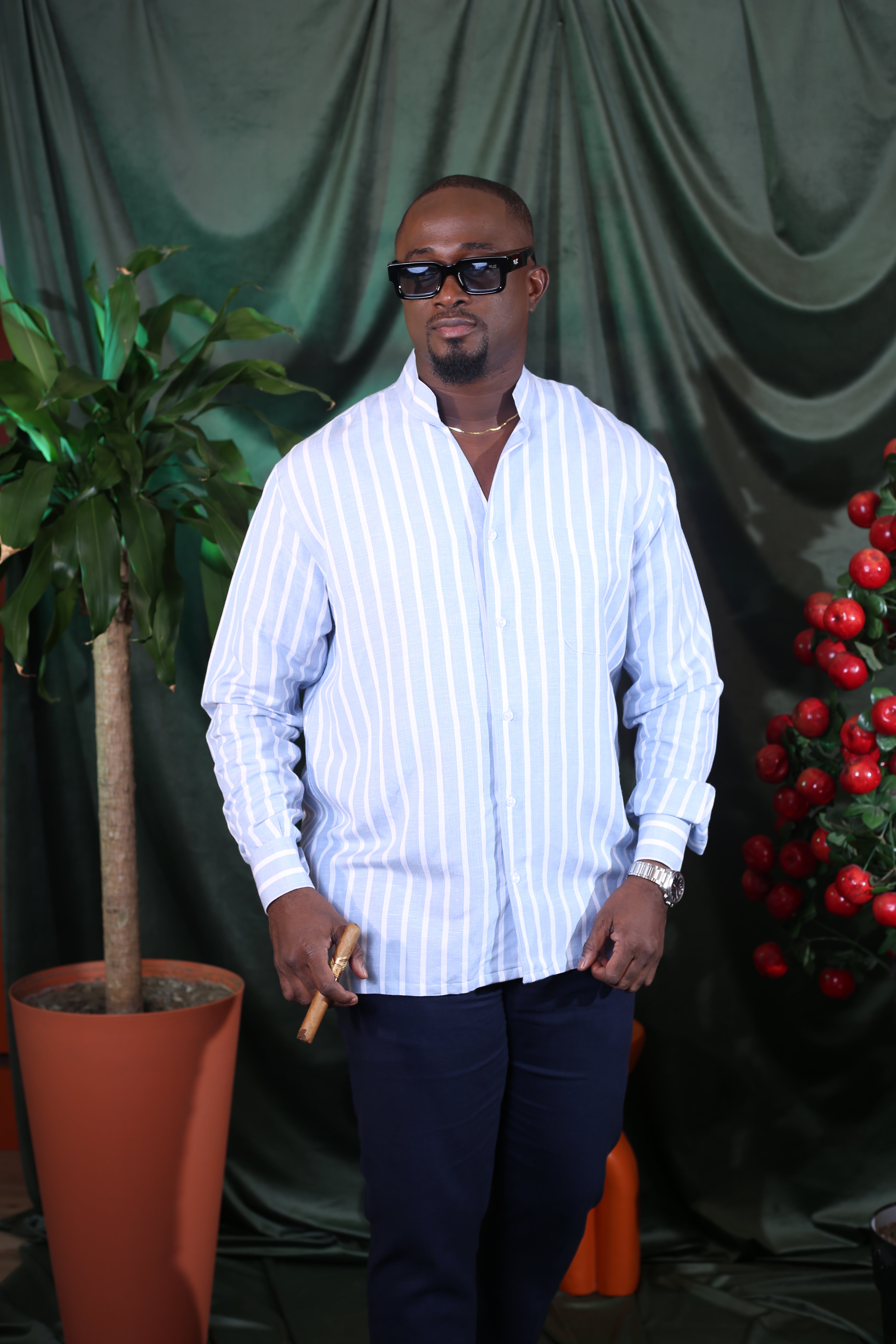 Chemise Kintu Lin Rayure Bleu Blanc