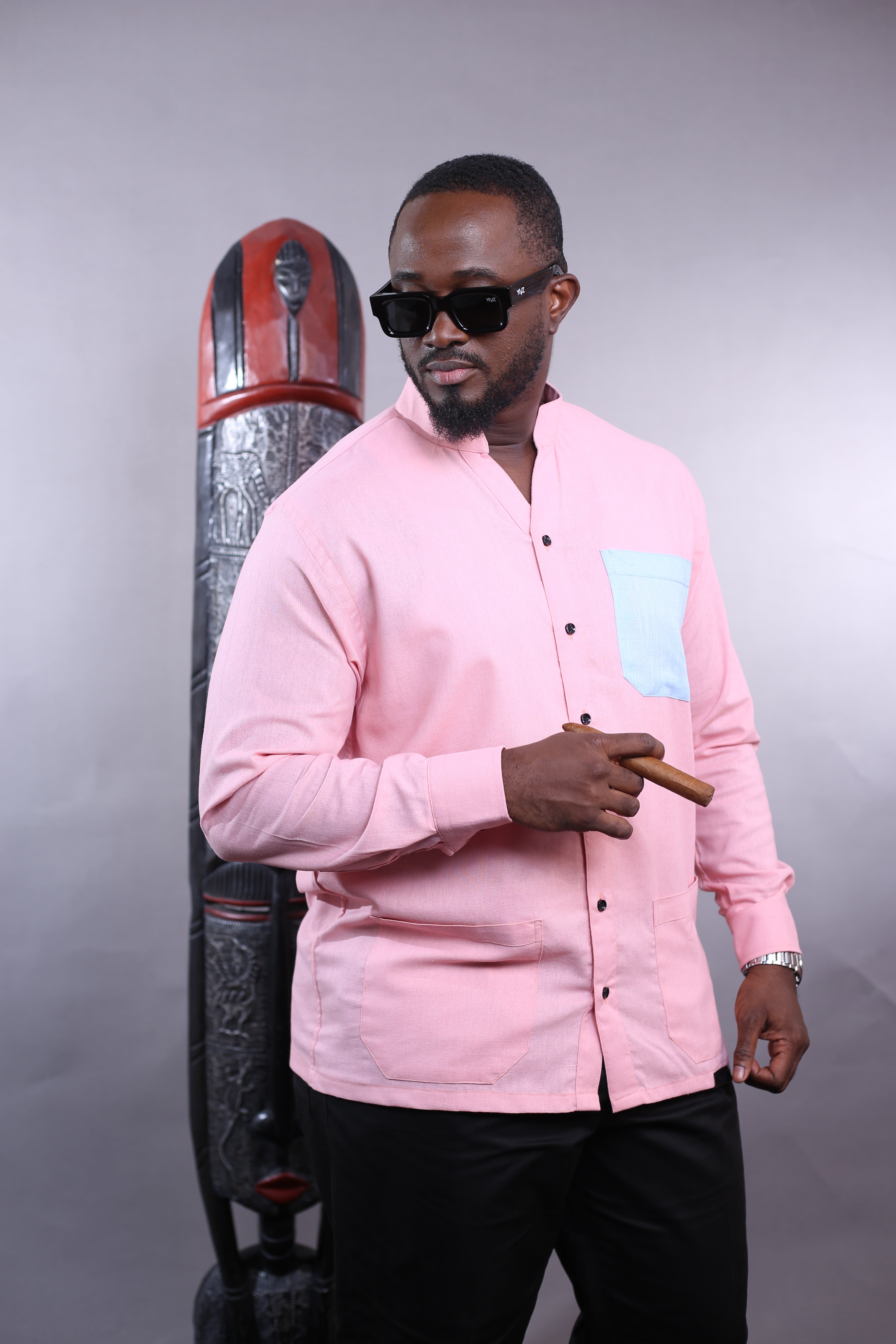 Chemise Kintu - Lin rose poche bleu