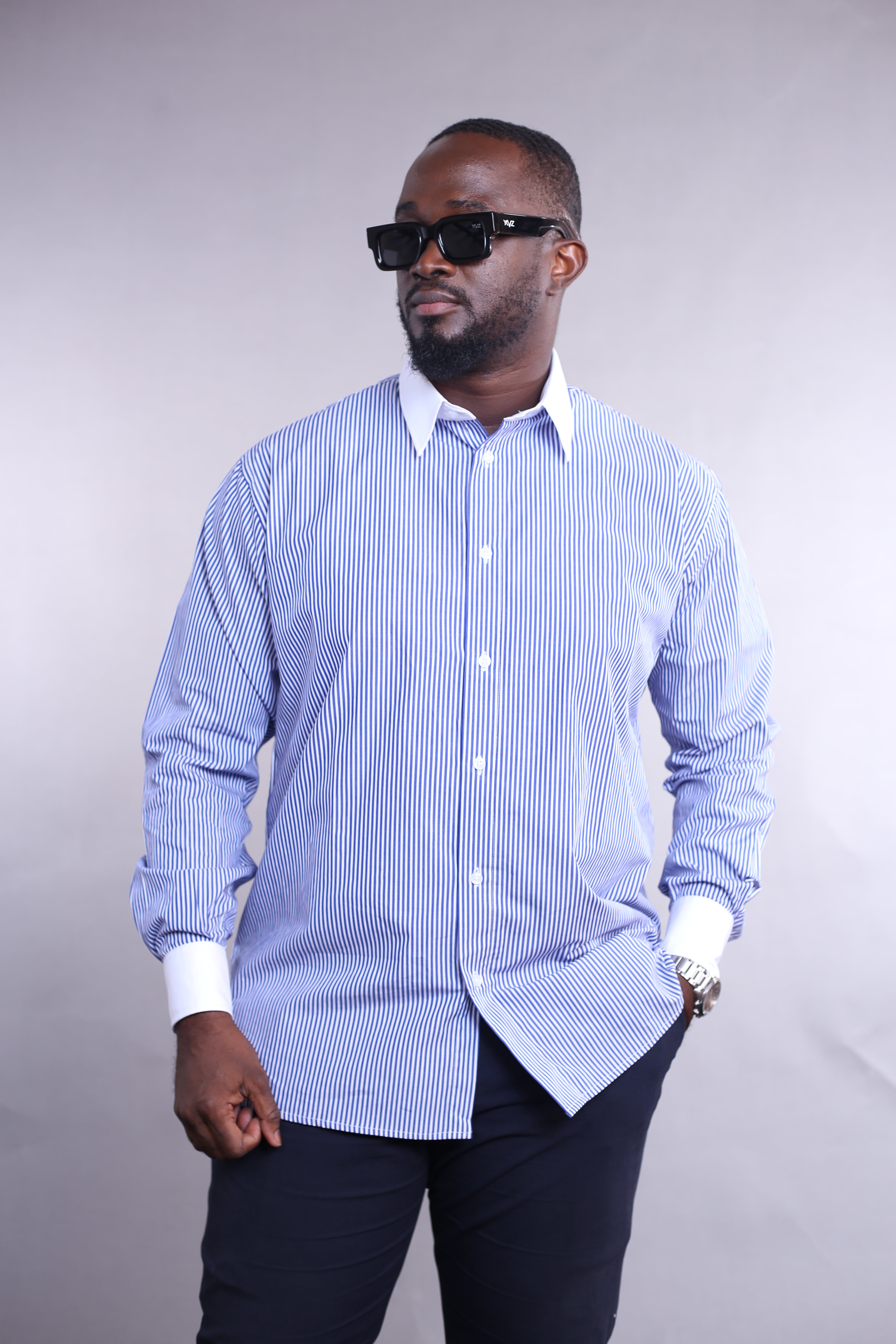 Chemise Wall Street rayée bleu Foncé/blanc