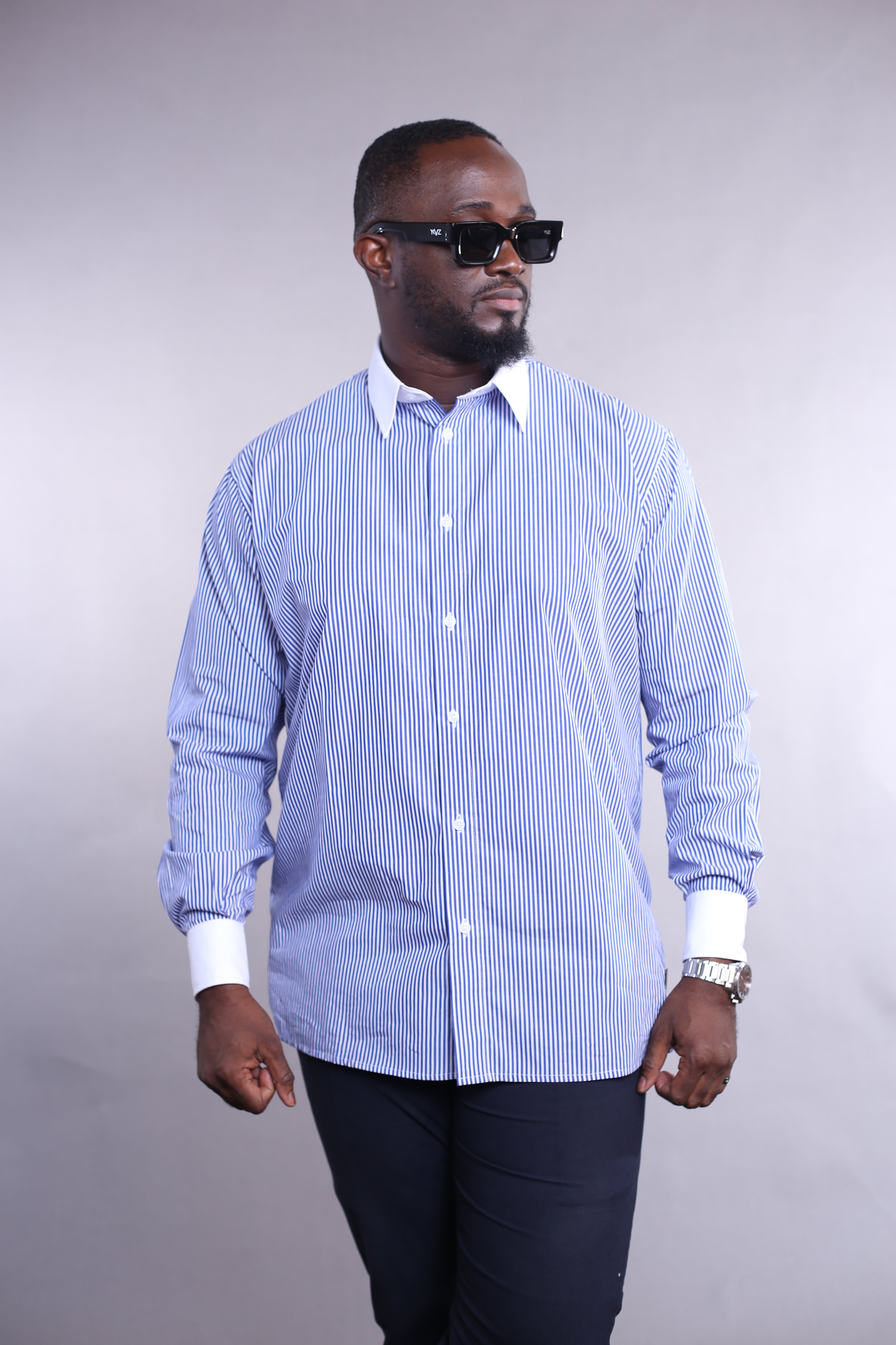 Chemise Wall Street rayée bleu Foncé/blanc