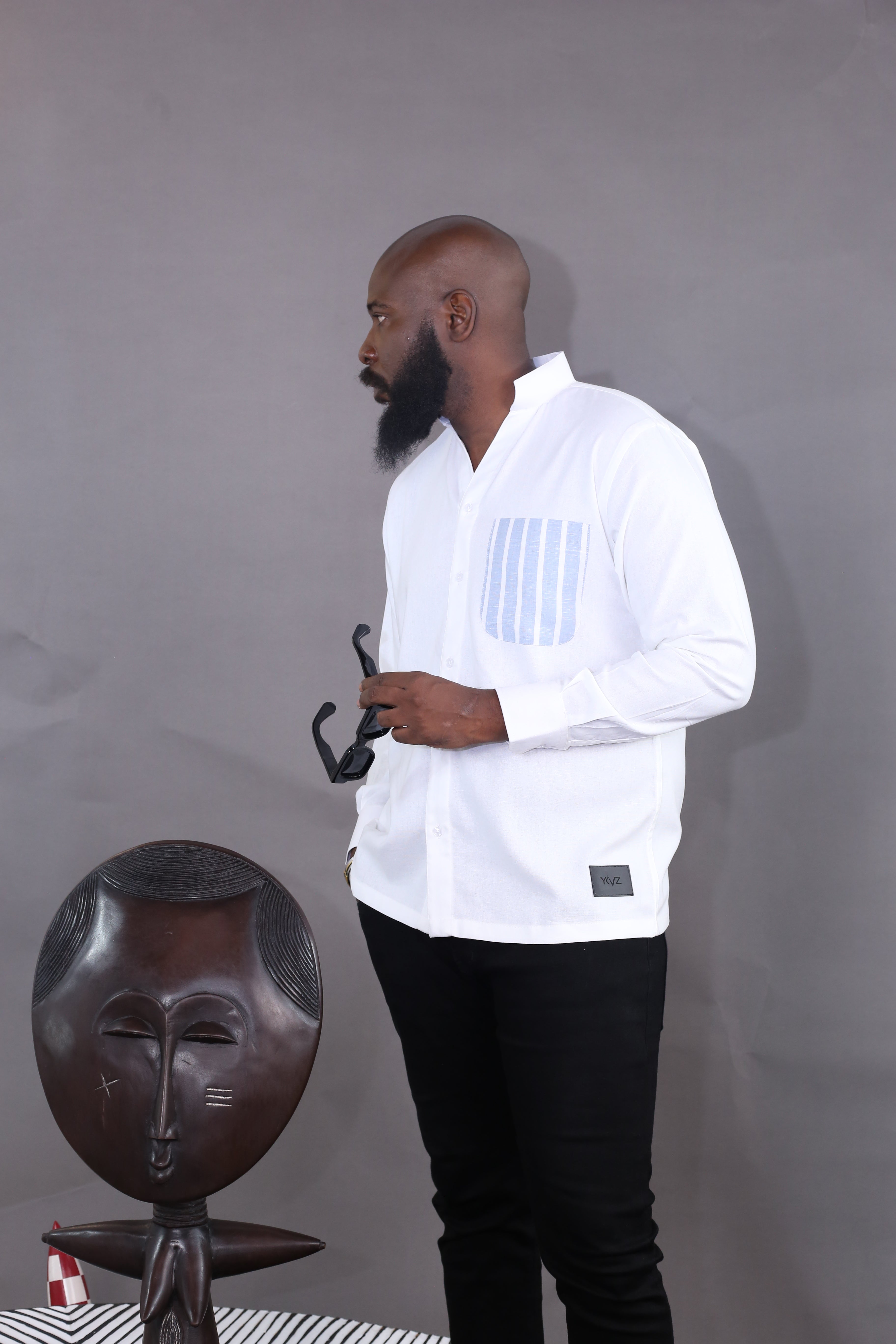 Chemise Kintu - Lin Blanc poche rayée bleu/blanc