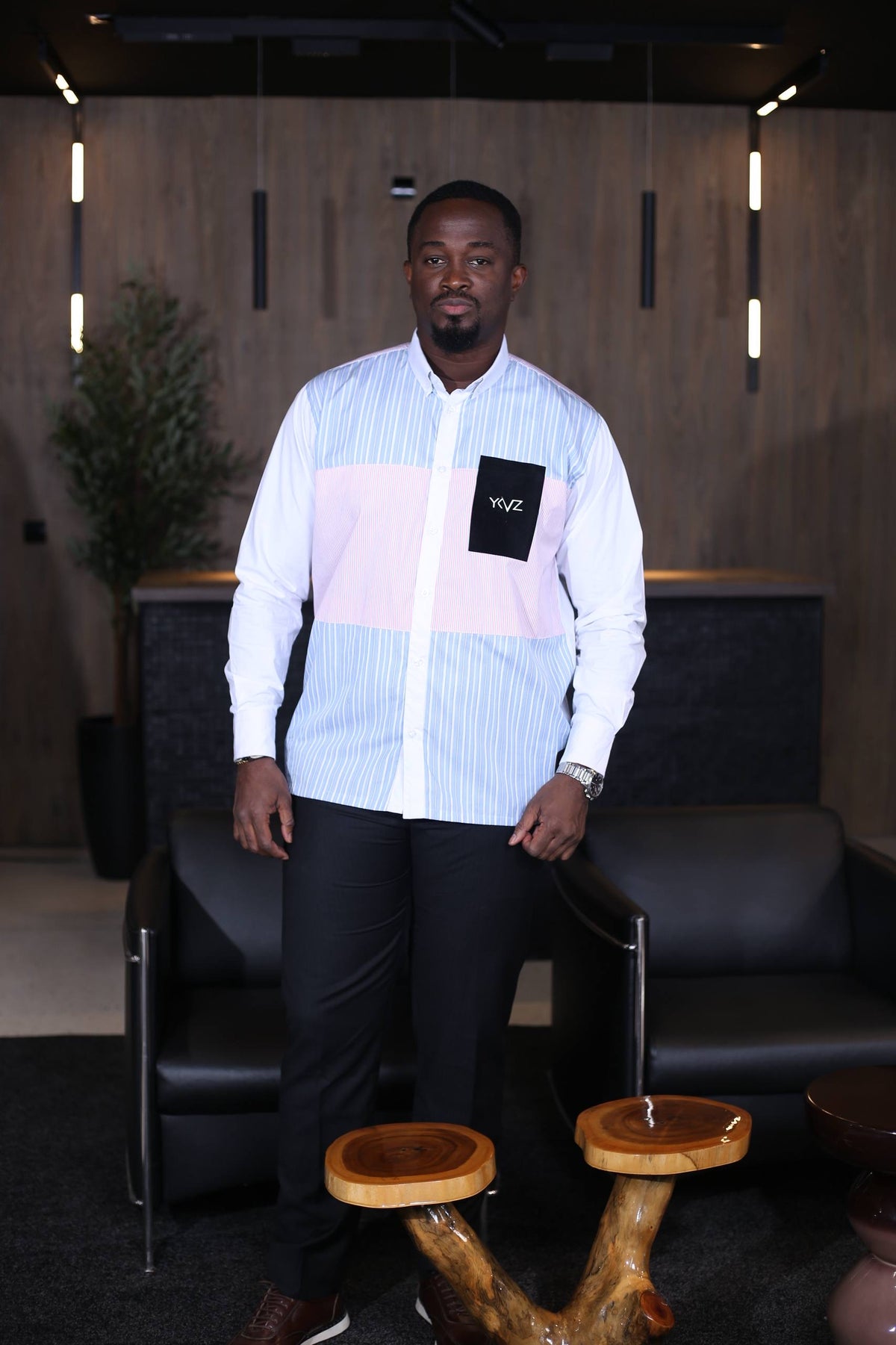 Chemise HARMONIA III- Rayure Bleu/Rose| Signature Classique Noire