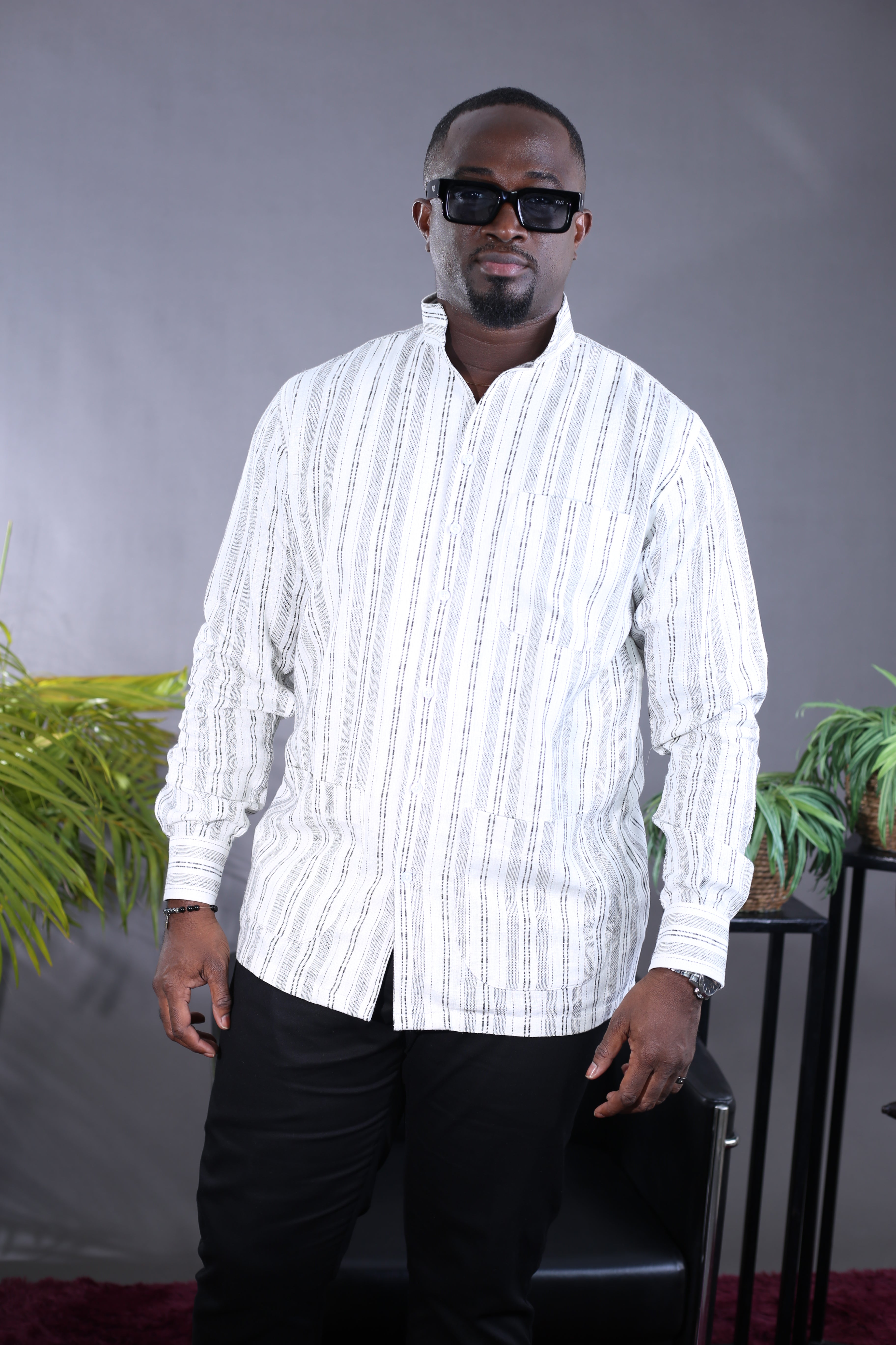Chemise Kintu Lin rayée noir blanc