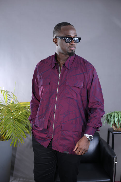 Chemise Zip Quattro Rouge Bordeaux fleurie