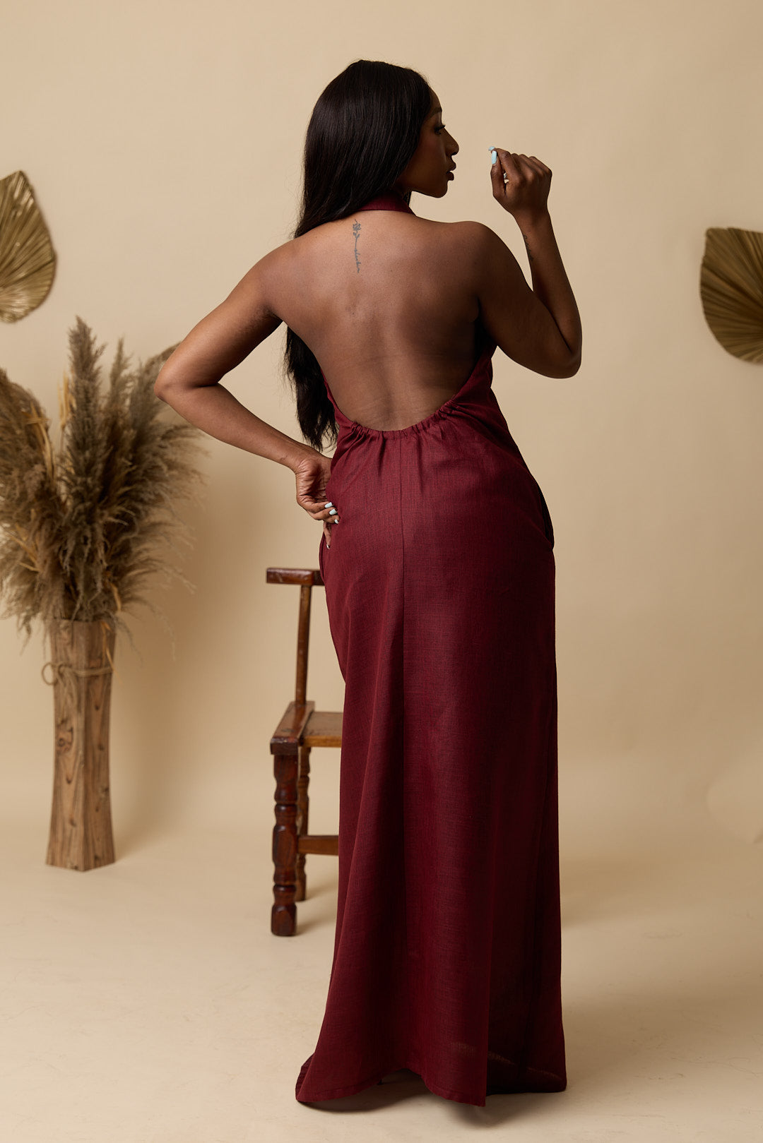 Robe Chemise SELY_Lin Rouge bordeaux
