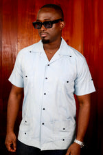 Chemise Cubano MC bleu ciel
