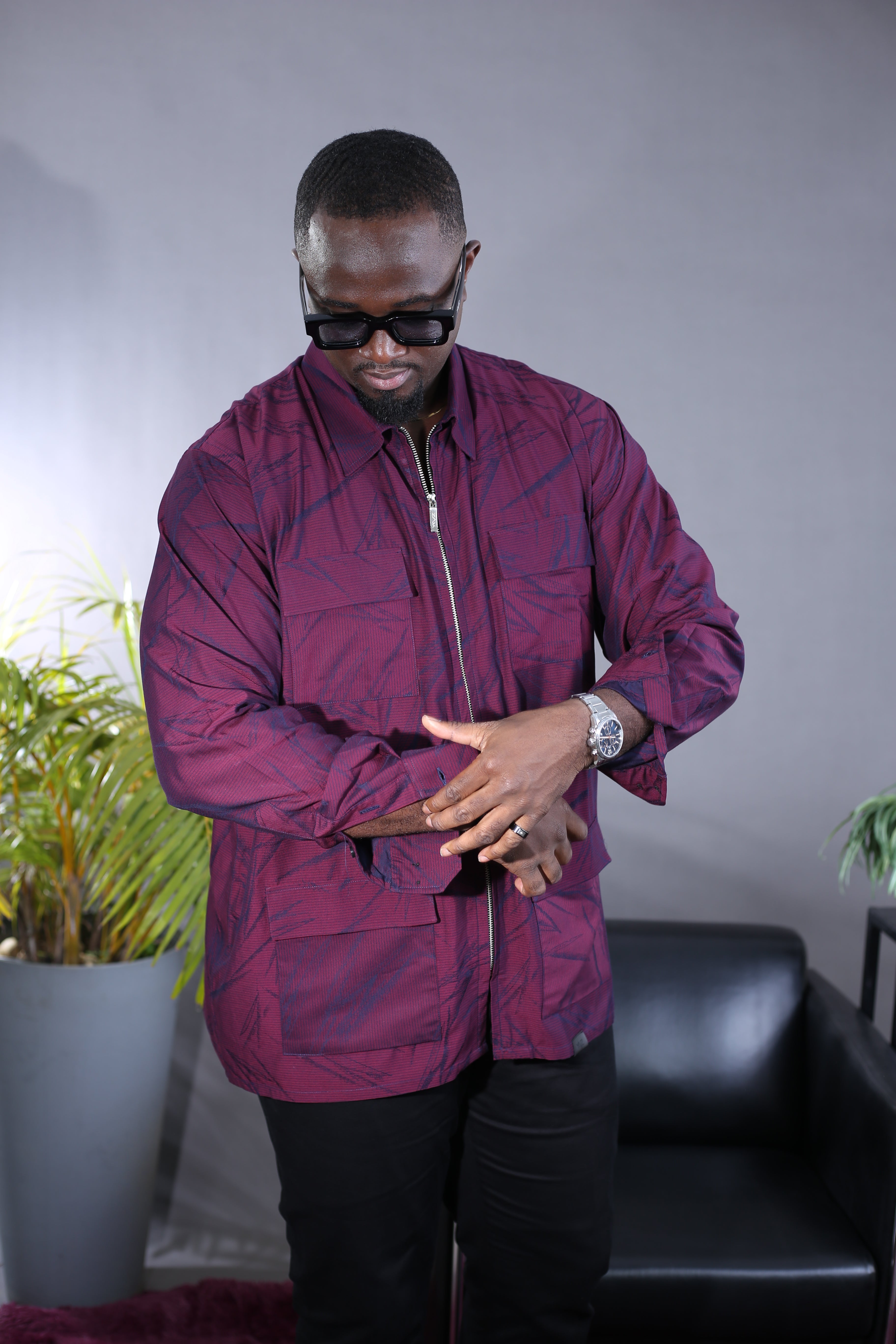 Chemise Zip Quattro Rouge Bordeaux fleurie