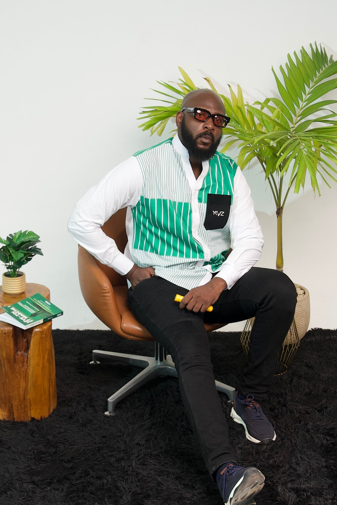 Chemise HARMONIA I - Grafique Vert Blanc|Signature Classique Noire