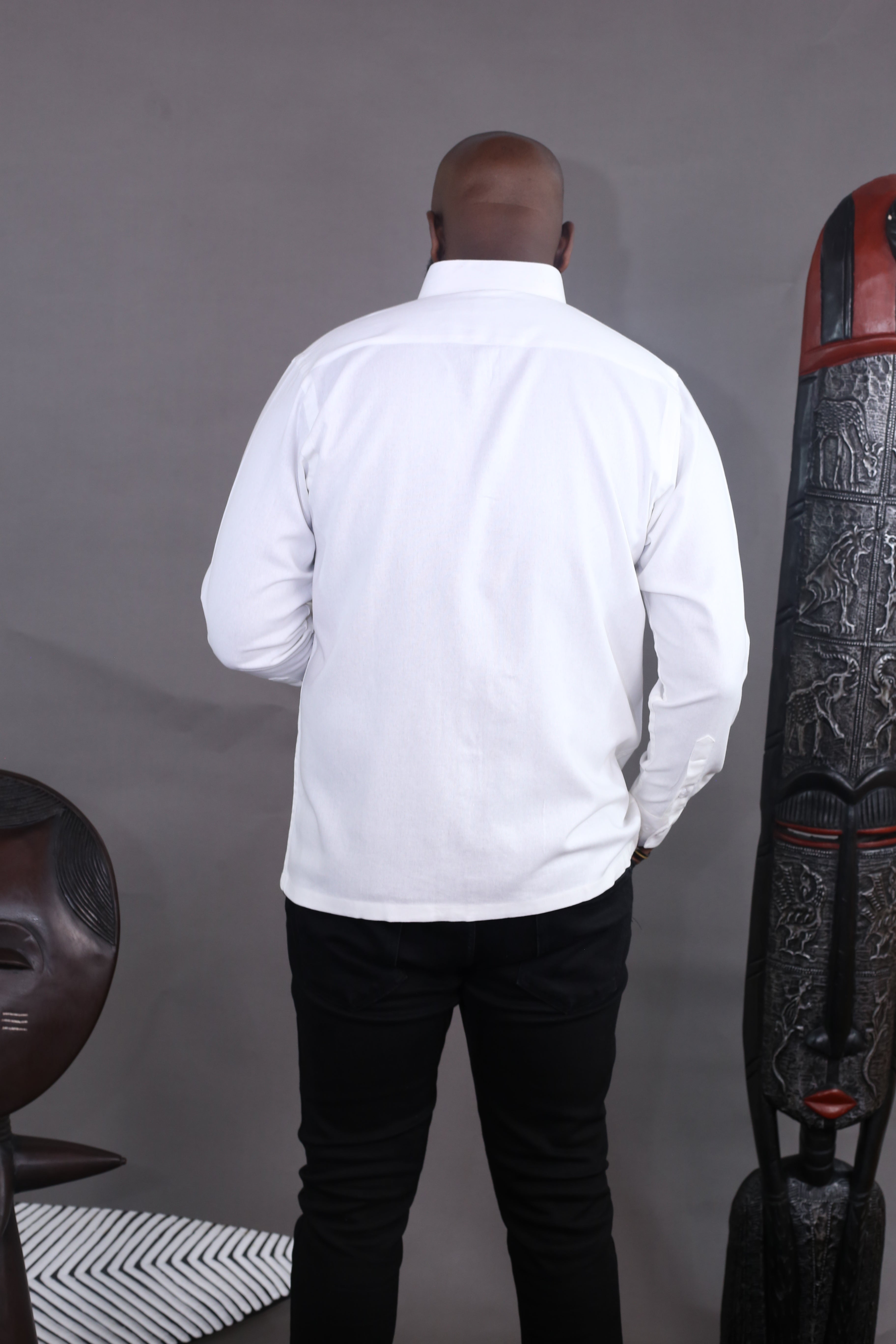 Chemise Kintu - Lin Blanc poche rayée bleu/blanc