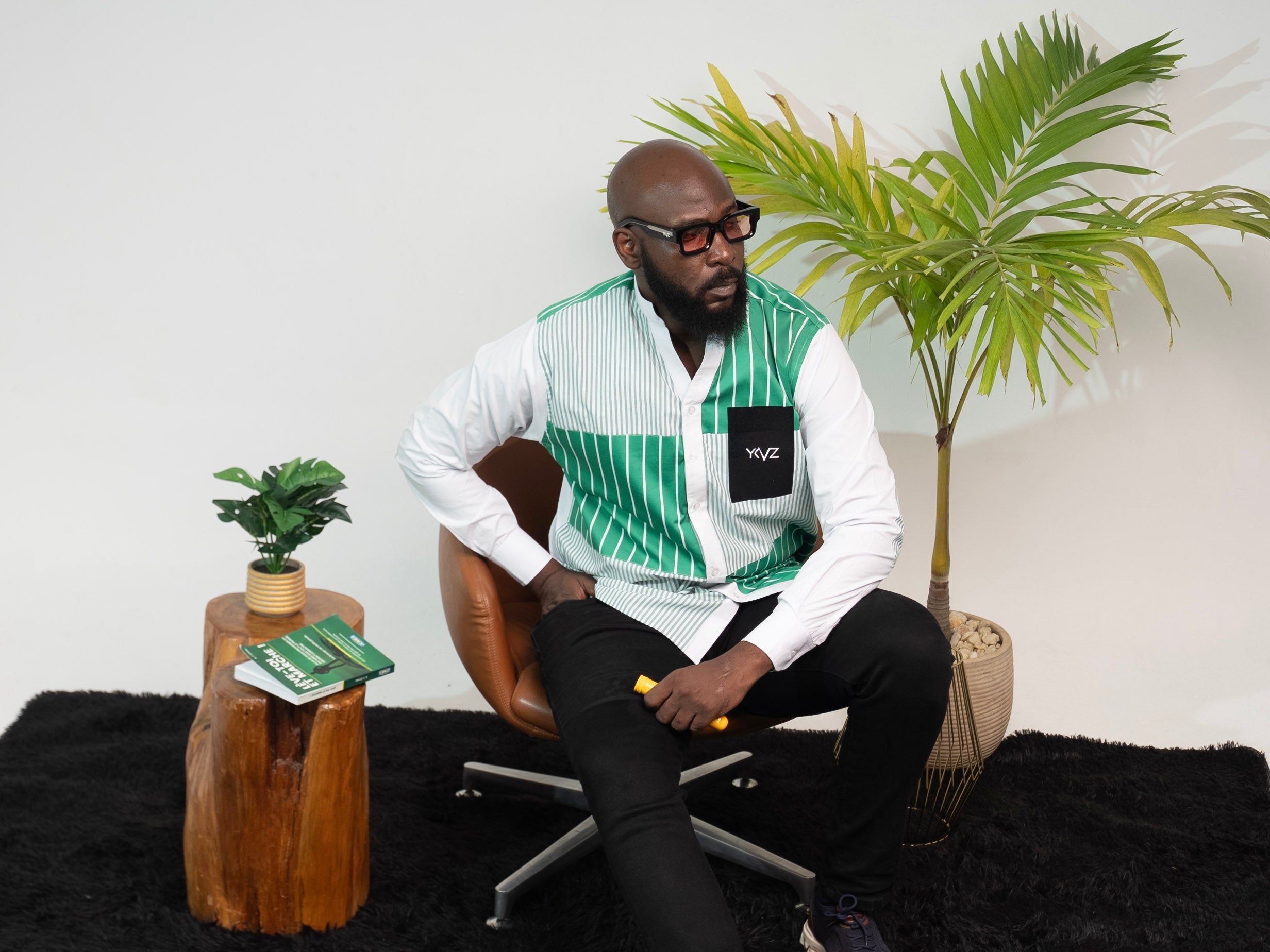Chemise HARMONIA I - Grafique Vert Blanc|Signature Classique Noire
