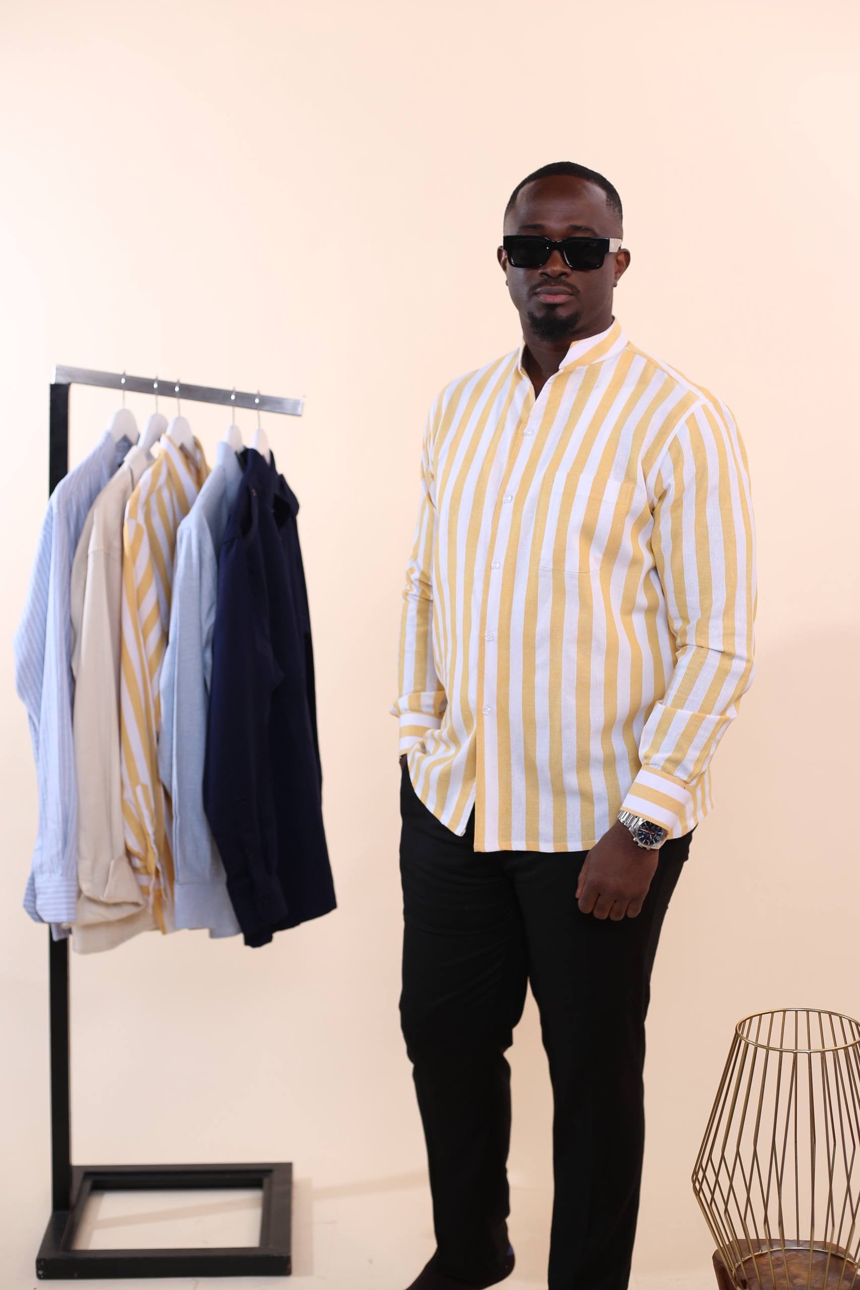 Chemise Kintu Lin - Rayures Jaune & Blanc