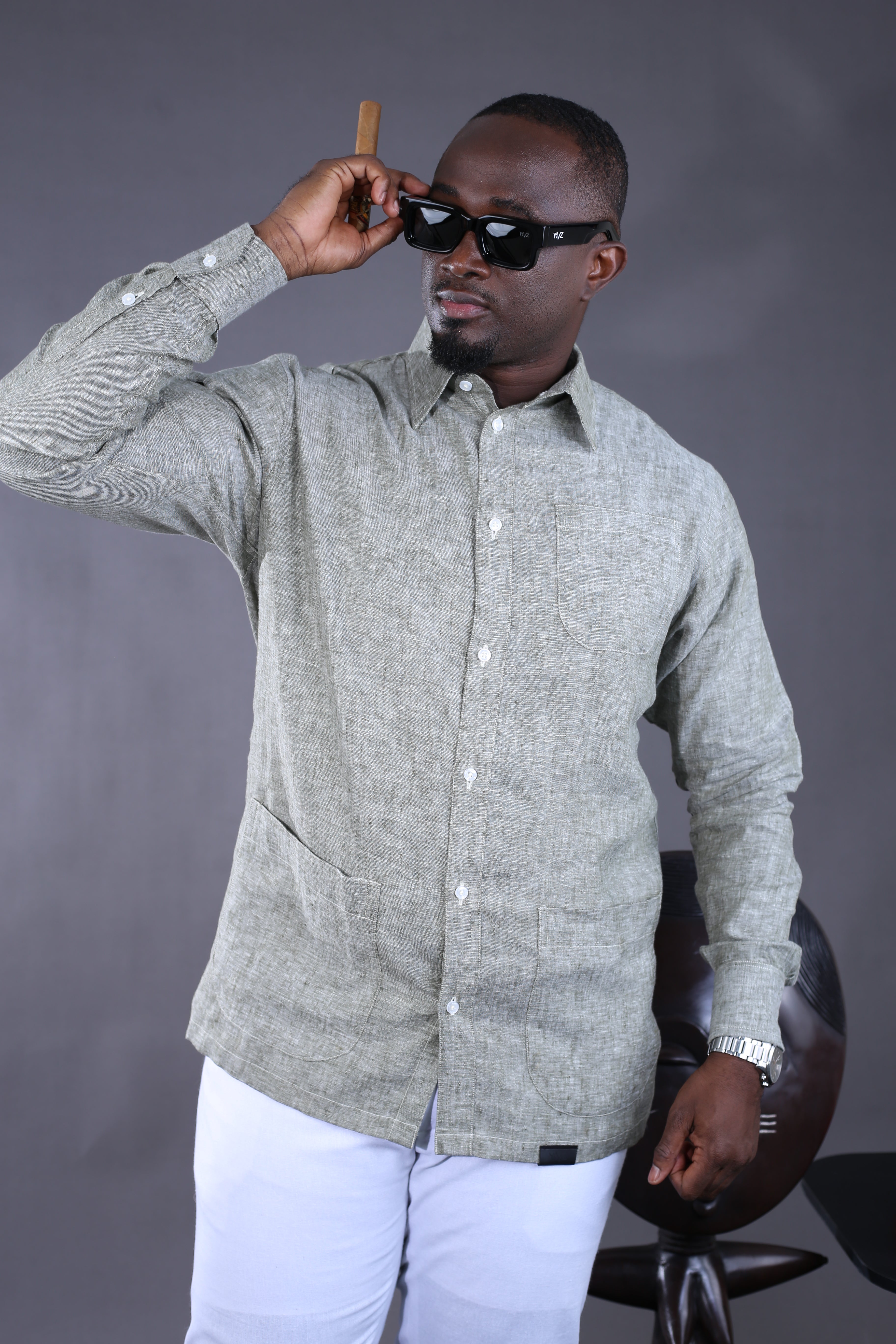 Chemise Mandala Lin Gris