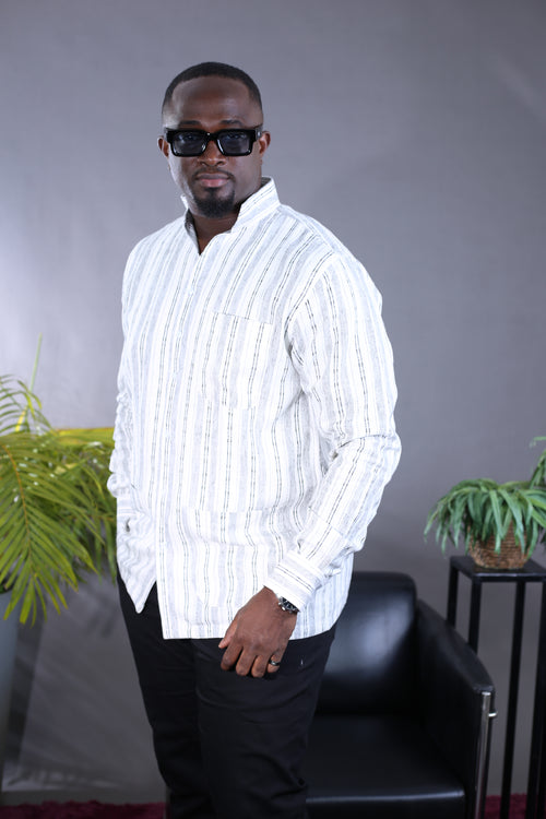 Chemise Kintu Lin rayée noir blanc