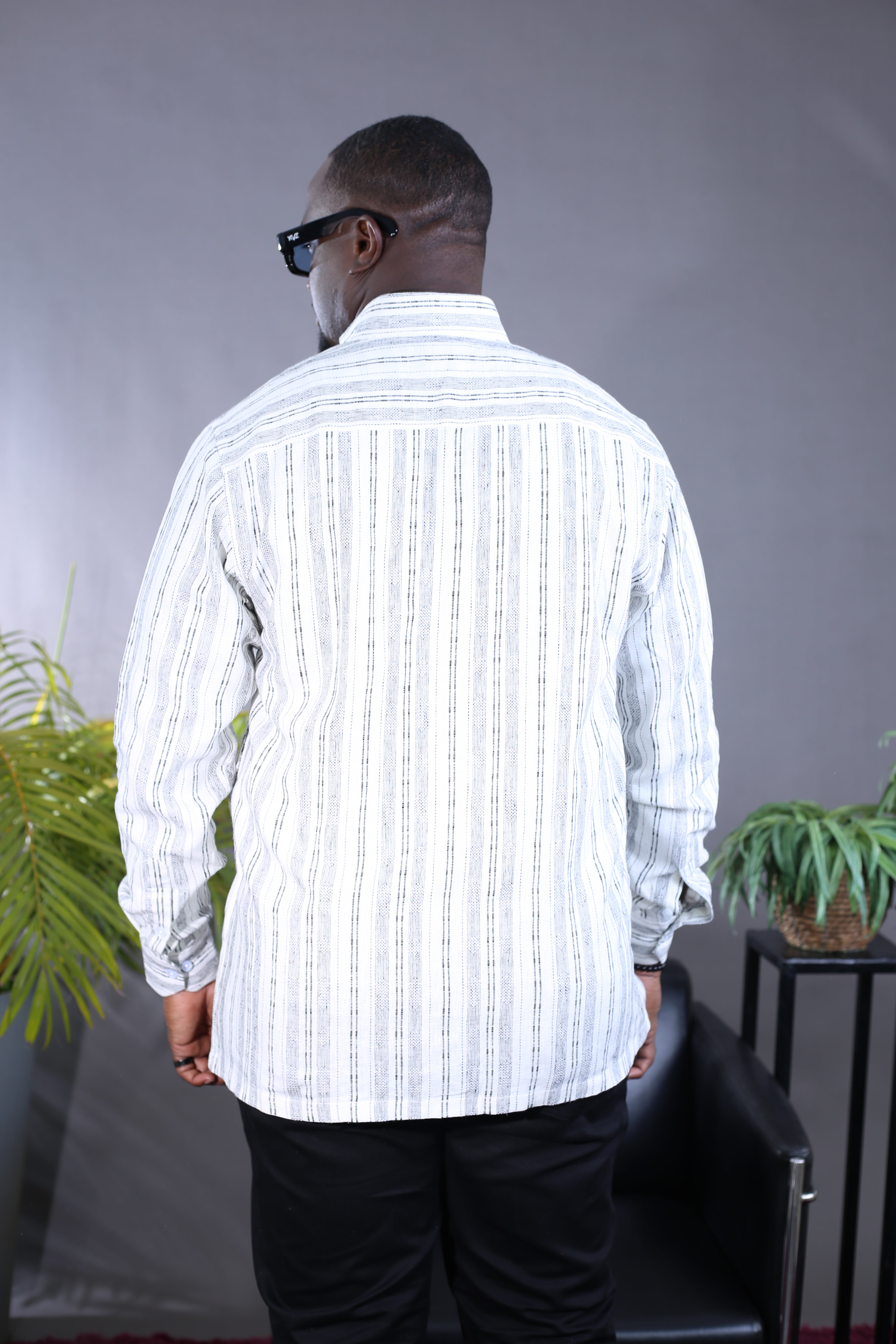 Chemise Kintu Lin rayée noir blanc