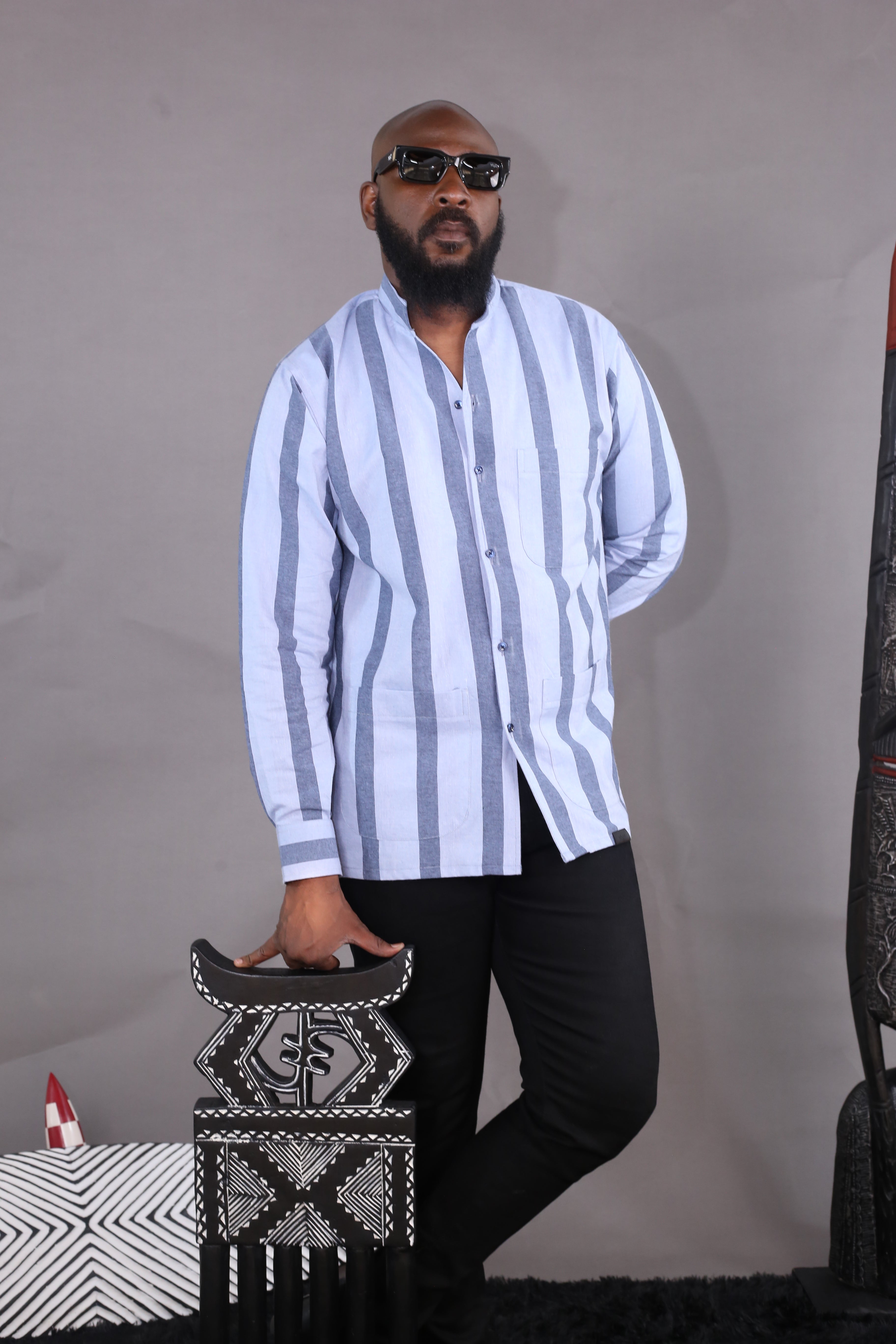 Kintu II Shirt — Sky Blue &amp; Midnight Blue Stripes