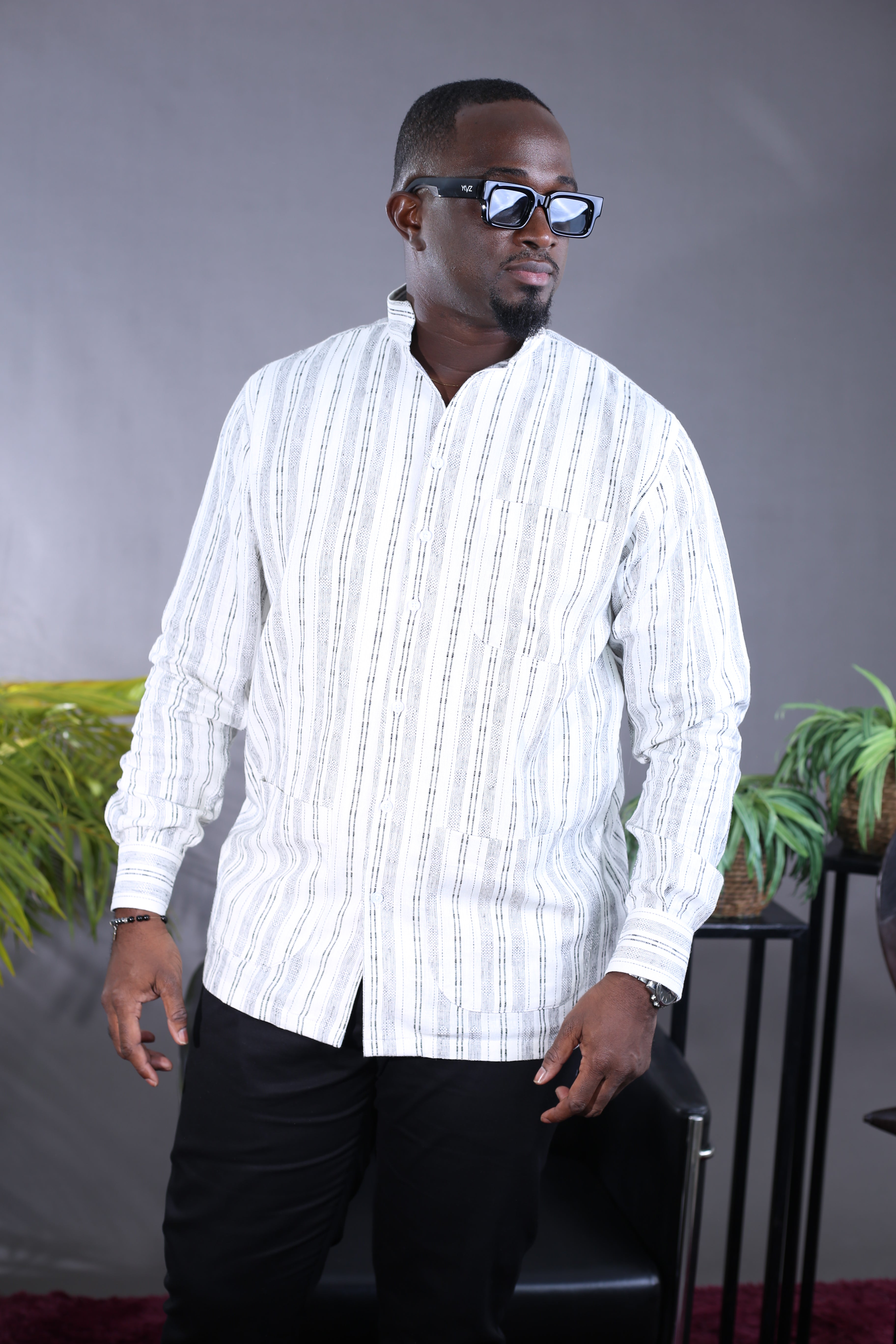 Chemise Kintu Lin rayée noir blanc