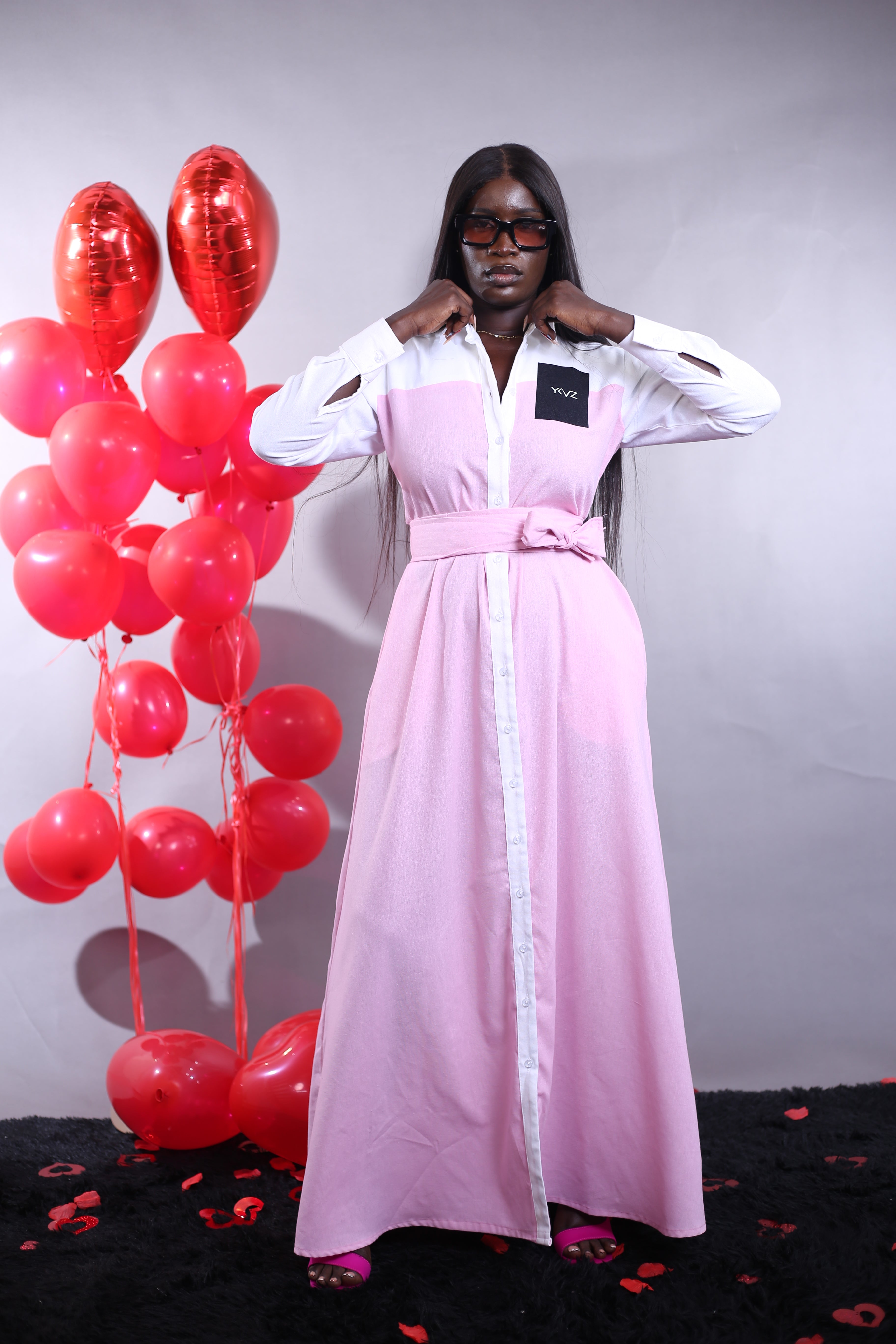 Robe Longue Duality Signature Rose Blanc